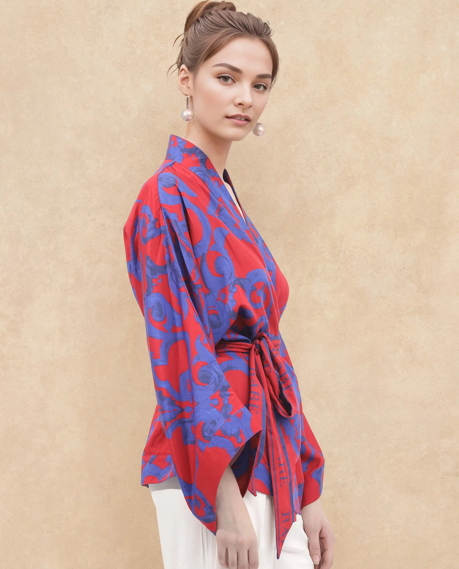 Rareism Women Pavell Red Cotton Fabric Full Sleeve Collared Neck Floral Print Regular Length Top