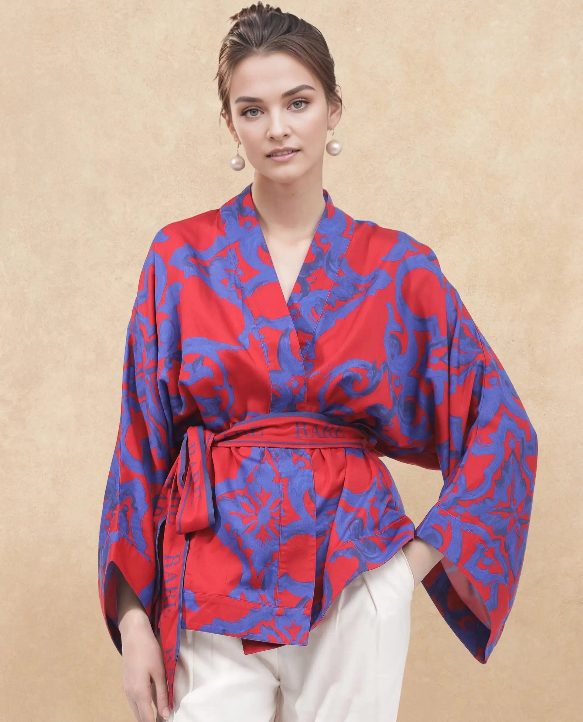 Rareism Women Pavell Red Cotton Fabric Full Sleeve Collared Neck Floral Print Regular Length Top