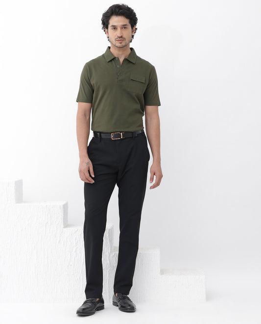 Rare Rabbit Mens Paxton Olive Short Sleeve Snap Button Closure Solid Polo T-Shirt