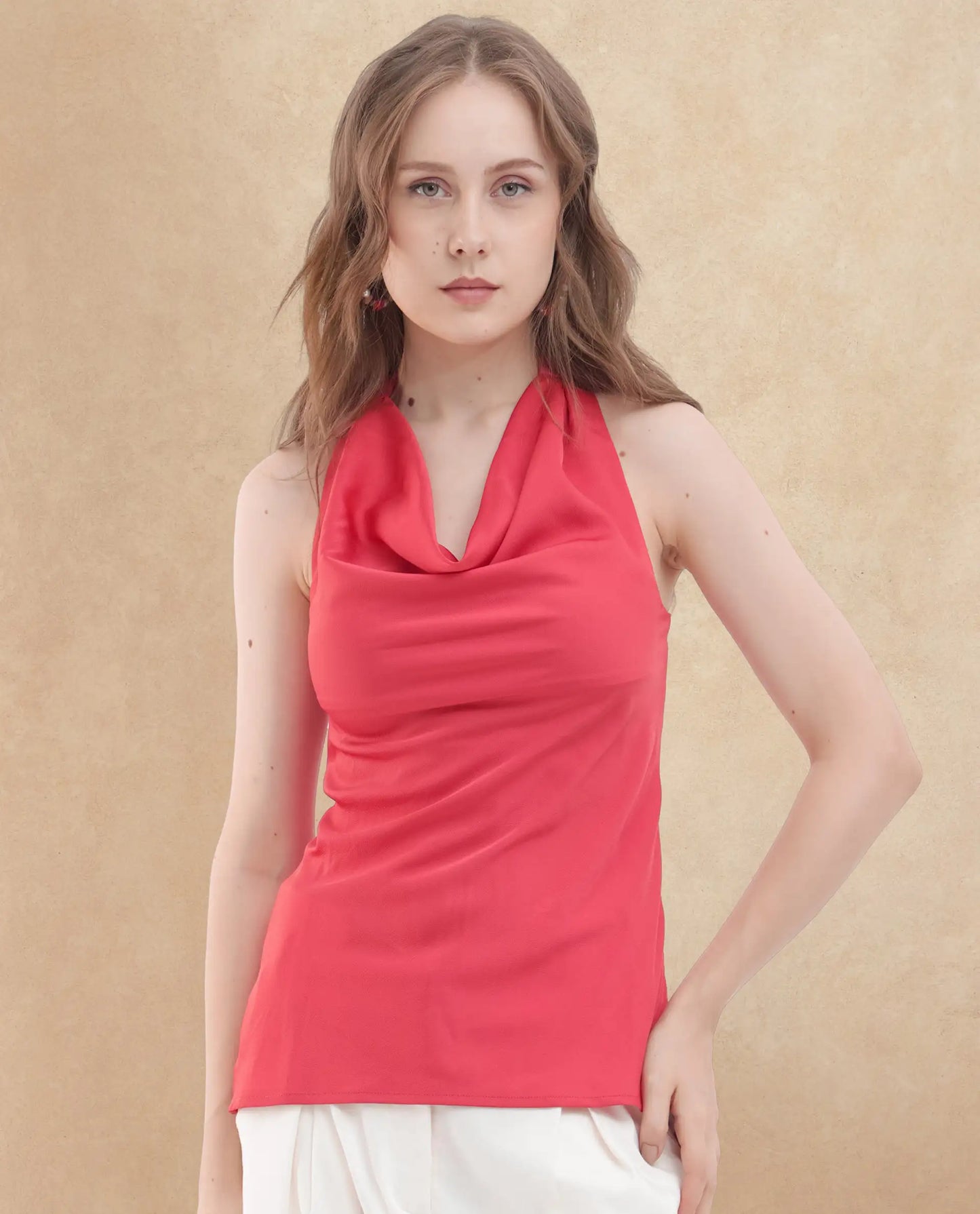 Rareism Womens Paxton Pastel Orange Top Sleeveless Solid