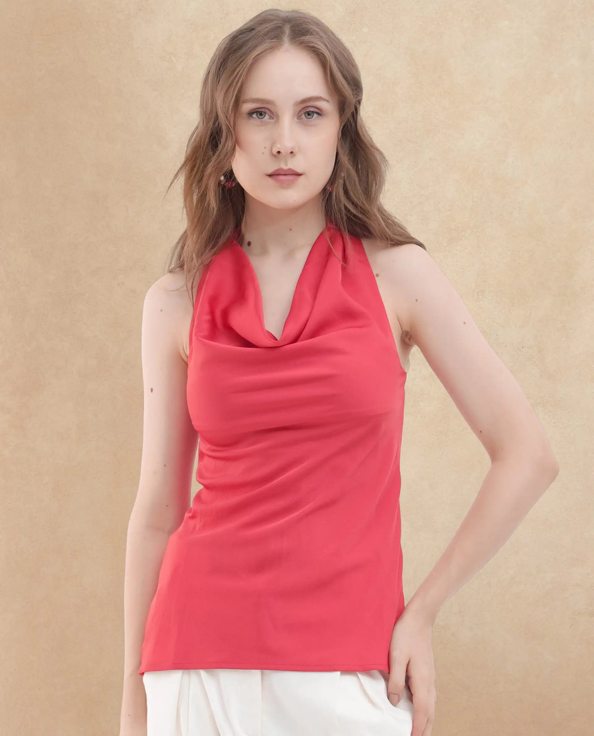 Rareism Womens Paxton Pastel Orange Top Sleeveless Solid