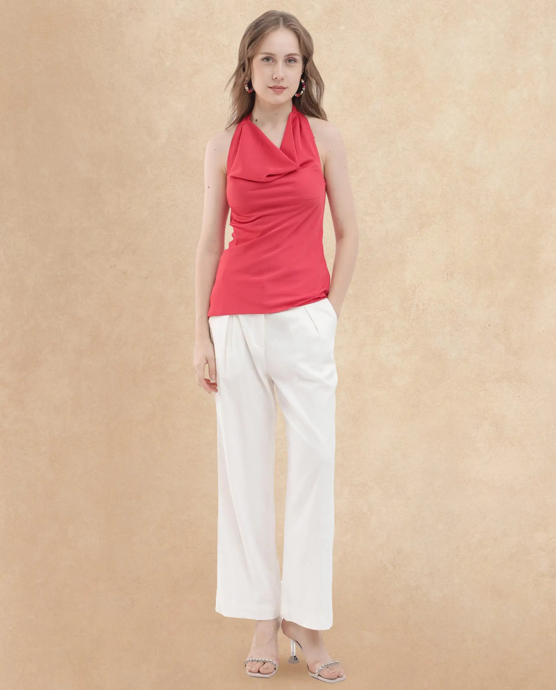 Rareism Womens Paxton Pastel Orange Top Sleeveless Solid