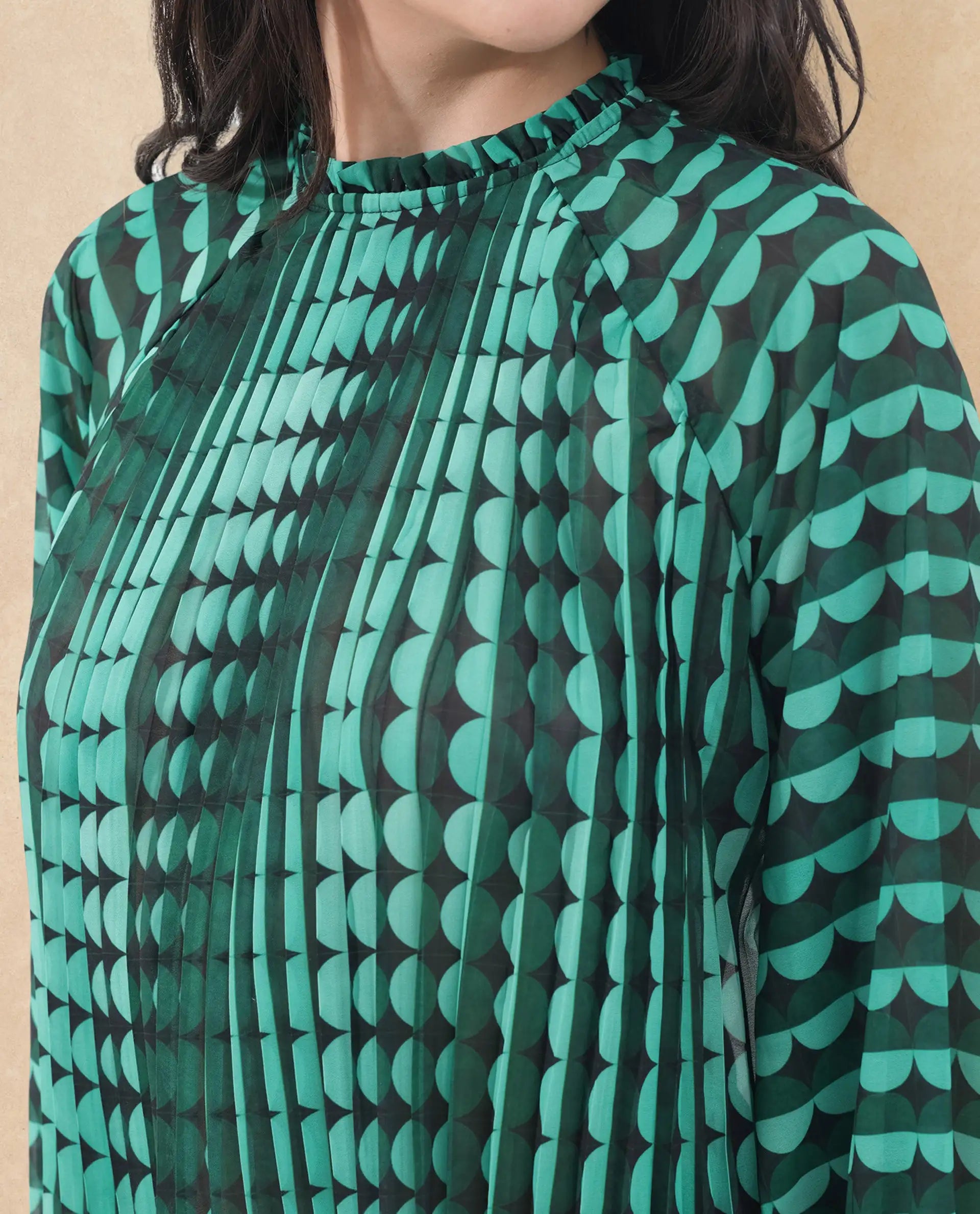 Rareism Women Poehler Black Polyester Fabric Full Sleeve Collared Neck Printed Regular Length Top