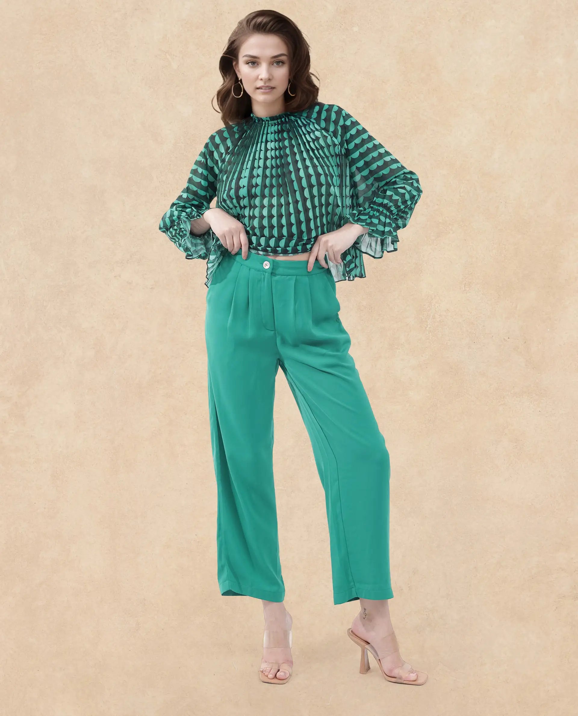 Rareism Women Poehler Black Polyester Fabric Full Sleeve Collared Neck Printed Regular Length Top