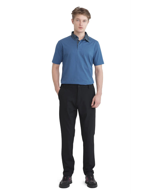 Rare Rabbit Men's Ringer 25 Blue Cotton Blend Fabric Half Sleeve Spread Collar Regular Fit Plain Polo