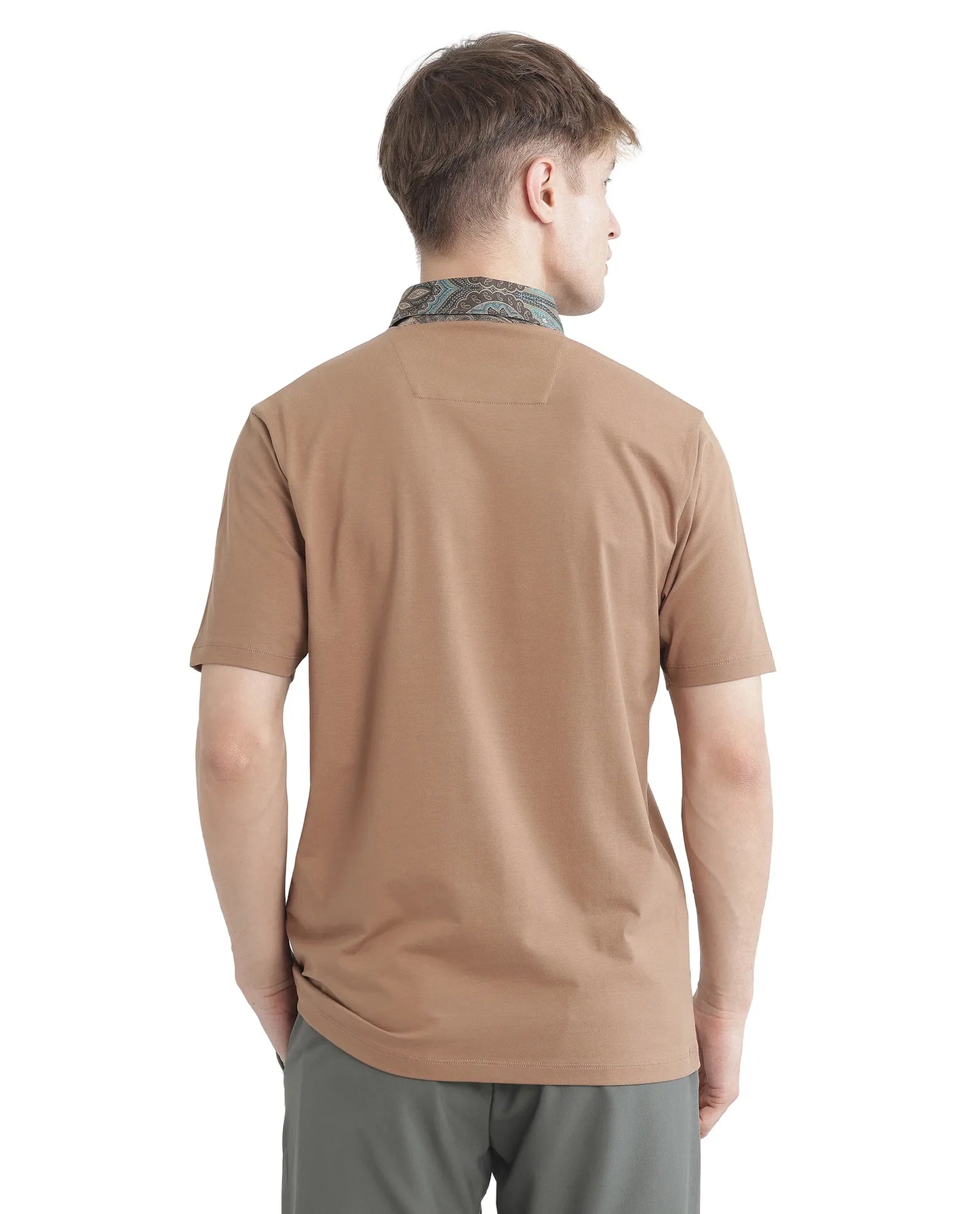 Rare Rabbit Men's Ringer 25 Dusky Beige Cotton Blend Fabric Half Sleeve Spread Collar Regular Fit Plain Polo