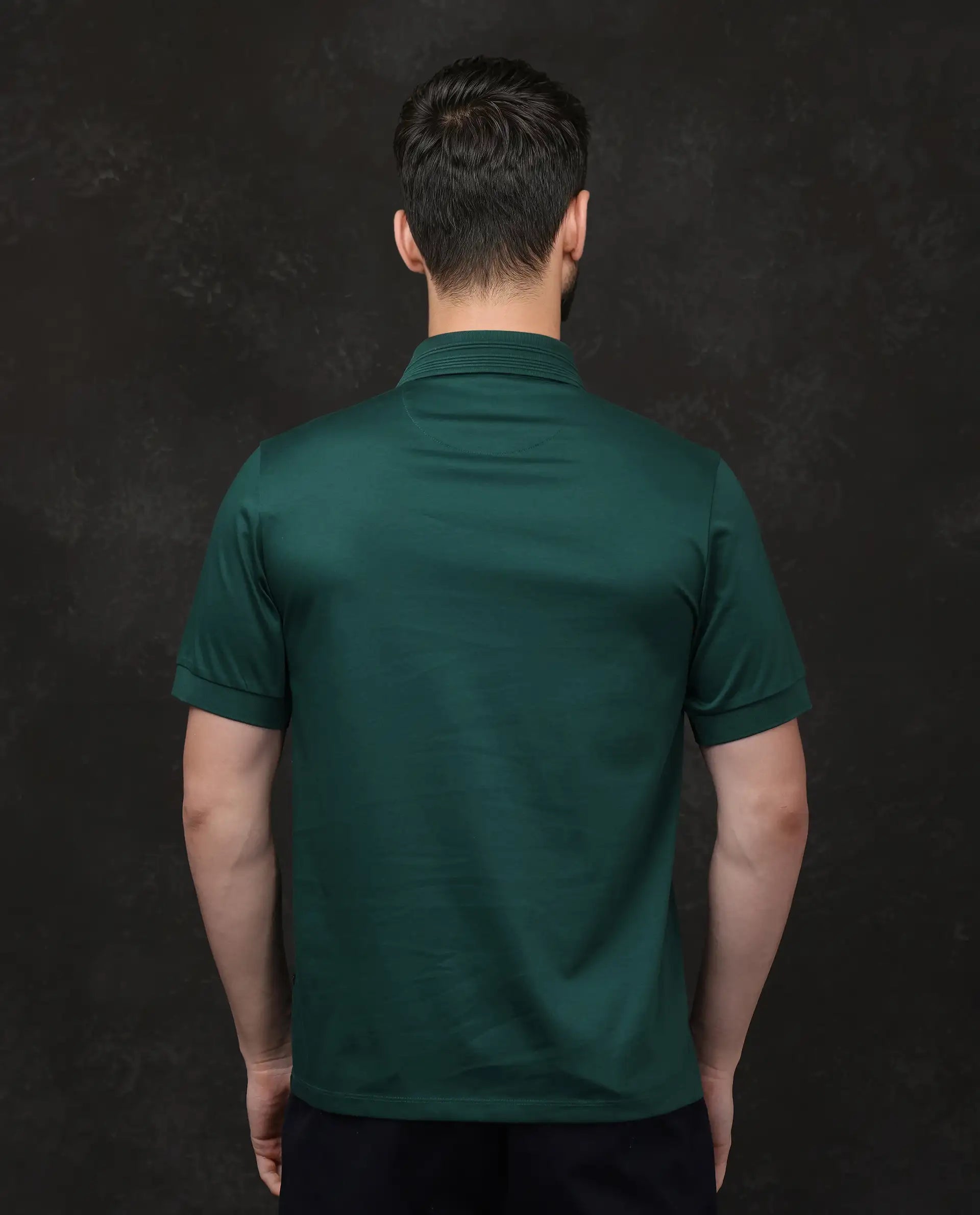Rare Rabbit Men Ripl Dark Green Cotton Fabric Short Sleeve Collared Neck Button Closure Plain Polo