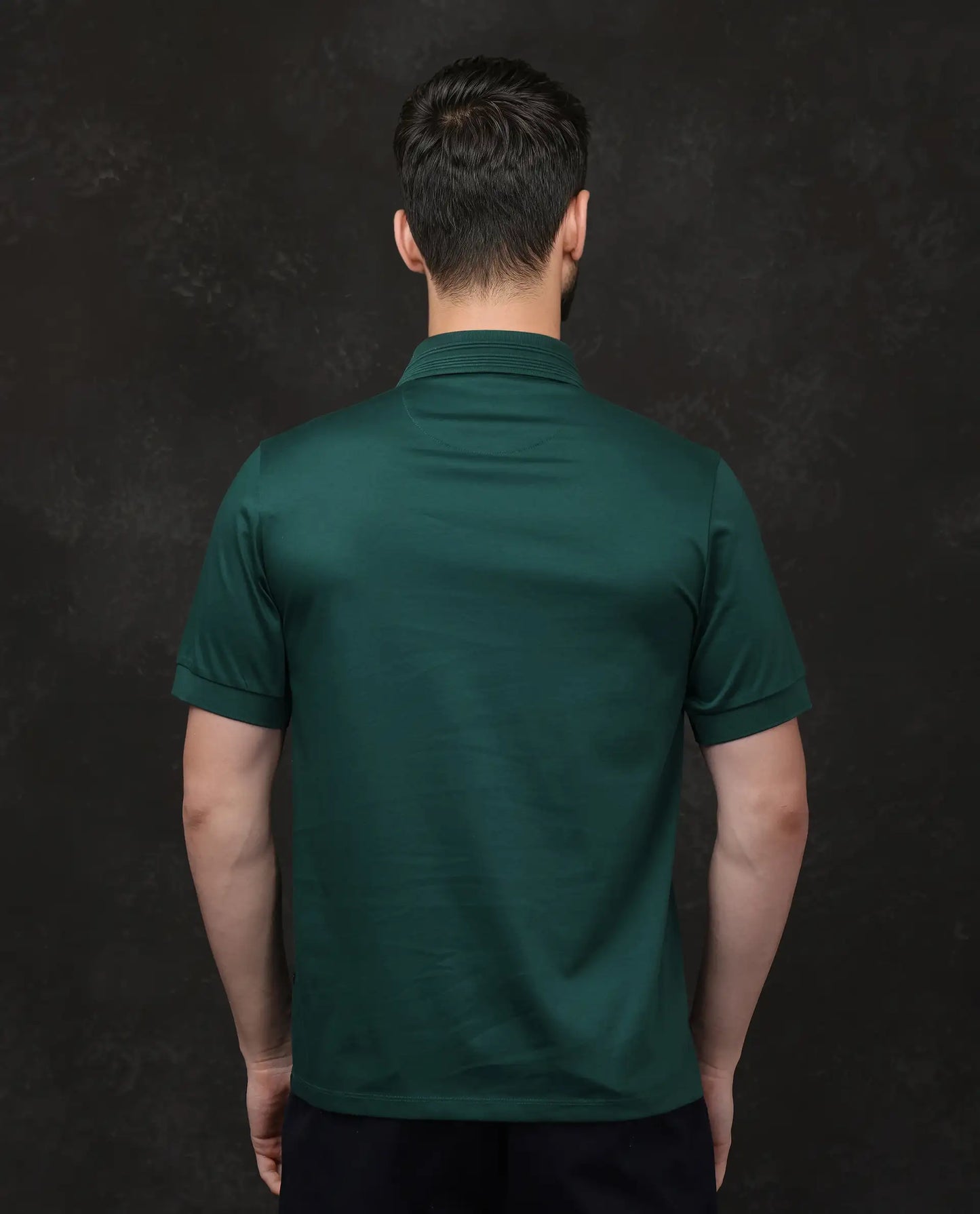 Rare Rabbit Men Ripl Dark Green Cotton Fabric Short Sleeve Collared Neck Button Closure Plain Polo