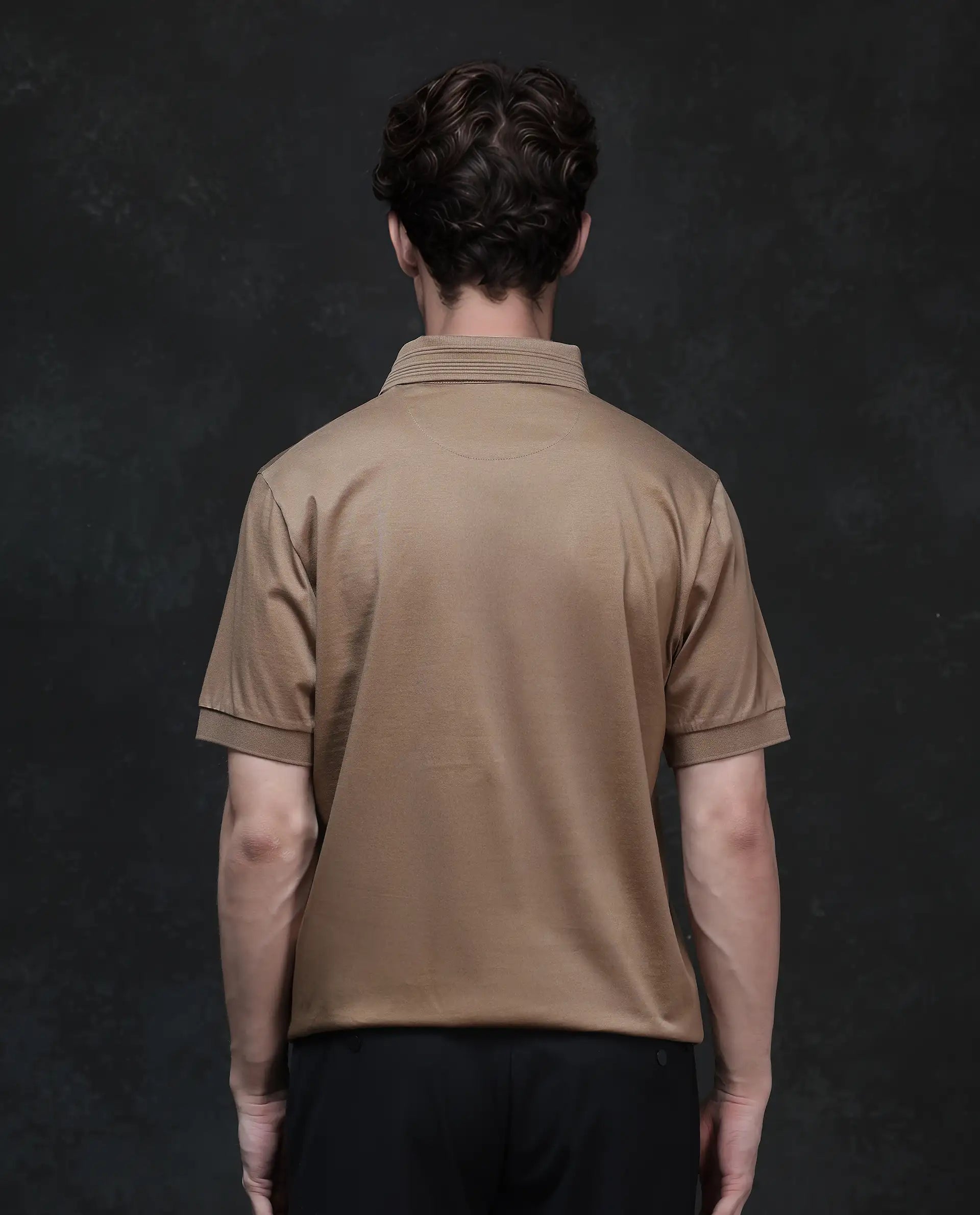 Rare Rabbit Men Ripl Dusky Brown Cotton Fabric Short Sleeve Collared Neck Button Closure Plain Polo