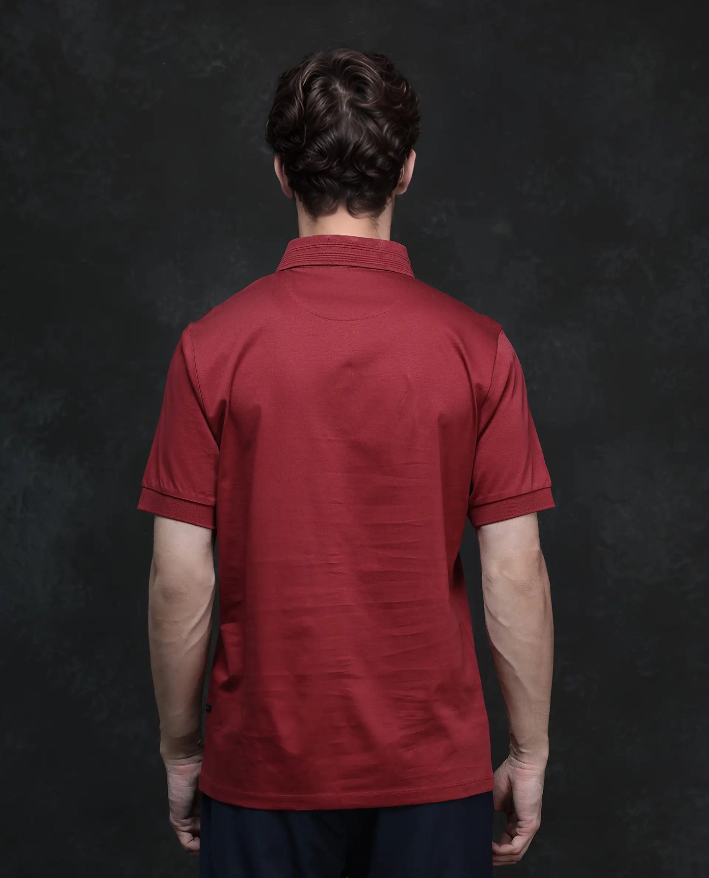 Rare Rabbit Men Ripl Red Cotton Fabric Short Sleeve Collared Neck Button Closure Plain Polo