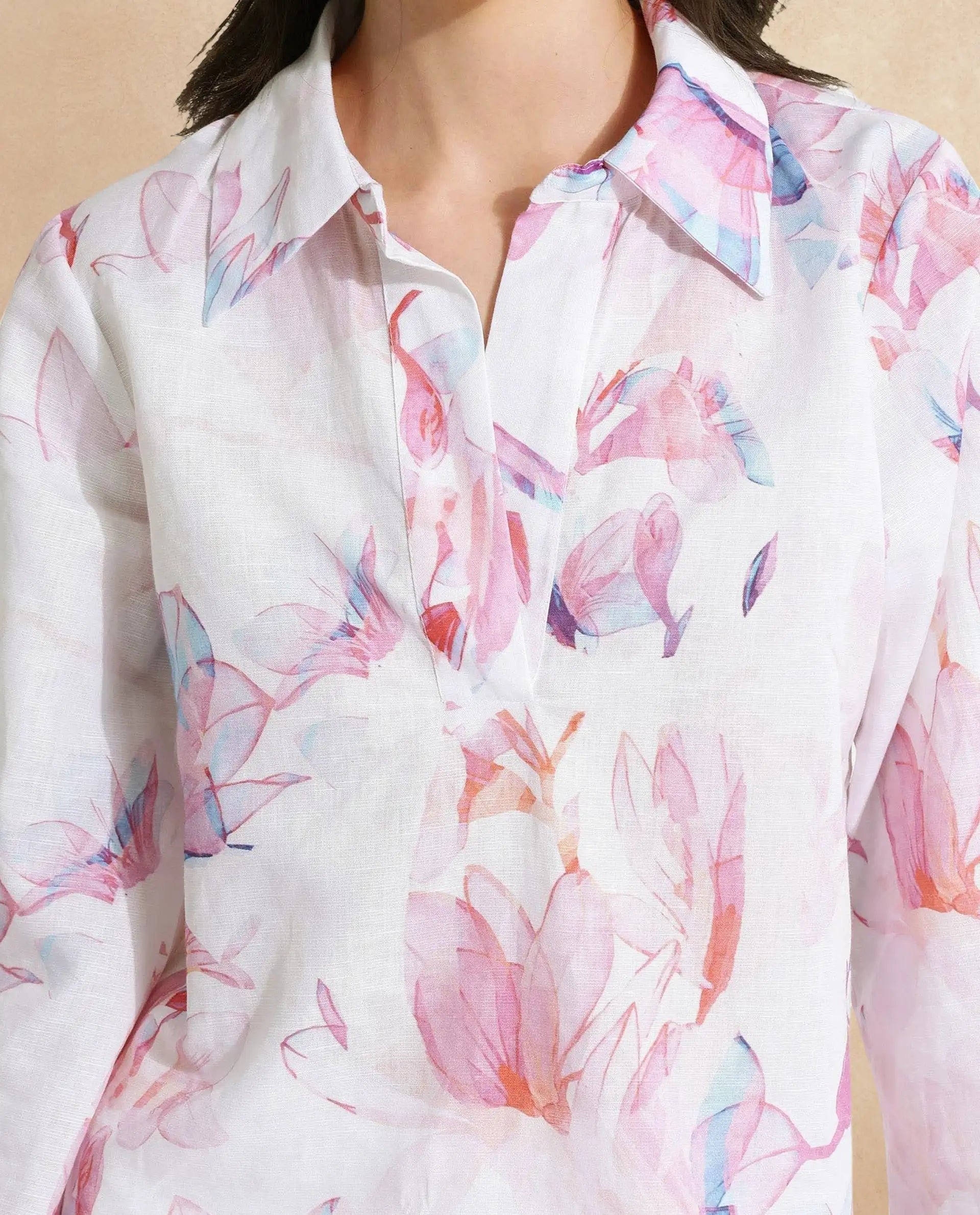 Rareism Women Rofianie Light Multi Bell Sleeves Collared Collar Abstract Print Top