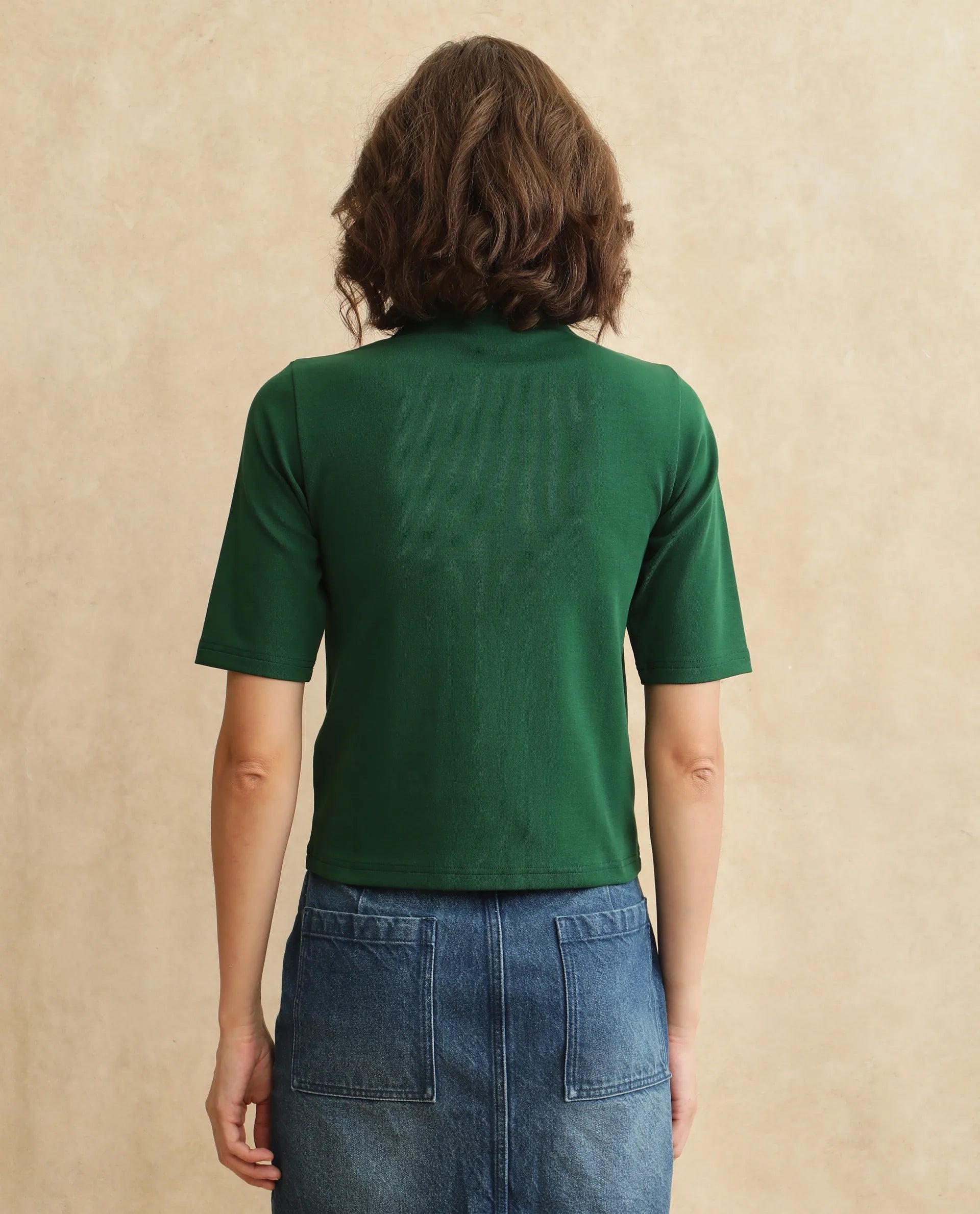 Rareism Women Rohdrio Dark Green Knitted Plain Top