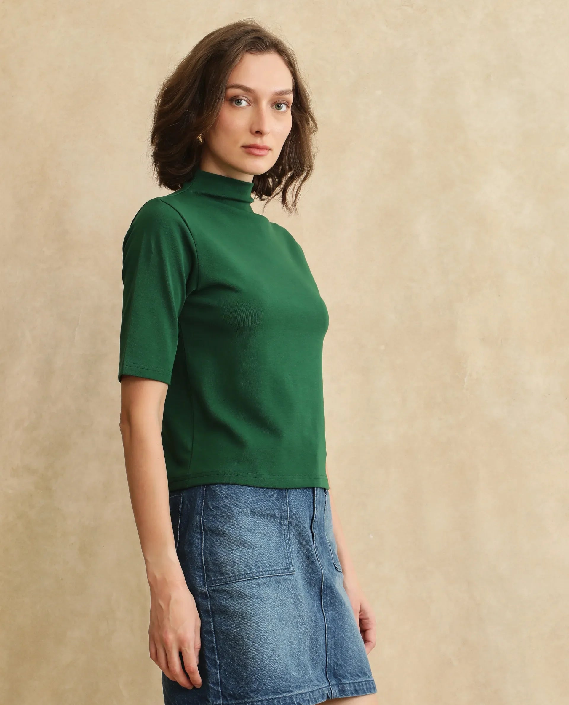 Rareism Women Rohdrio Dark Green Knitted Plain Top