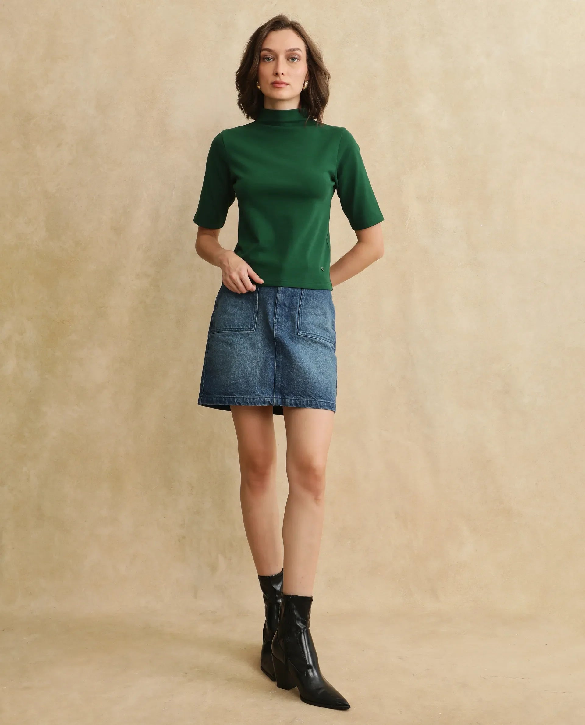 Rareism Women Rohdrio Dark Green Knitted Plain Top