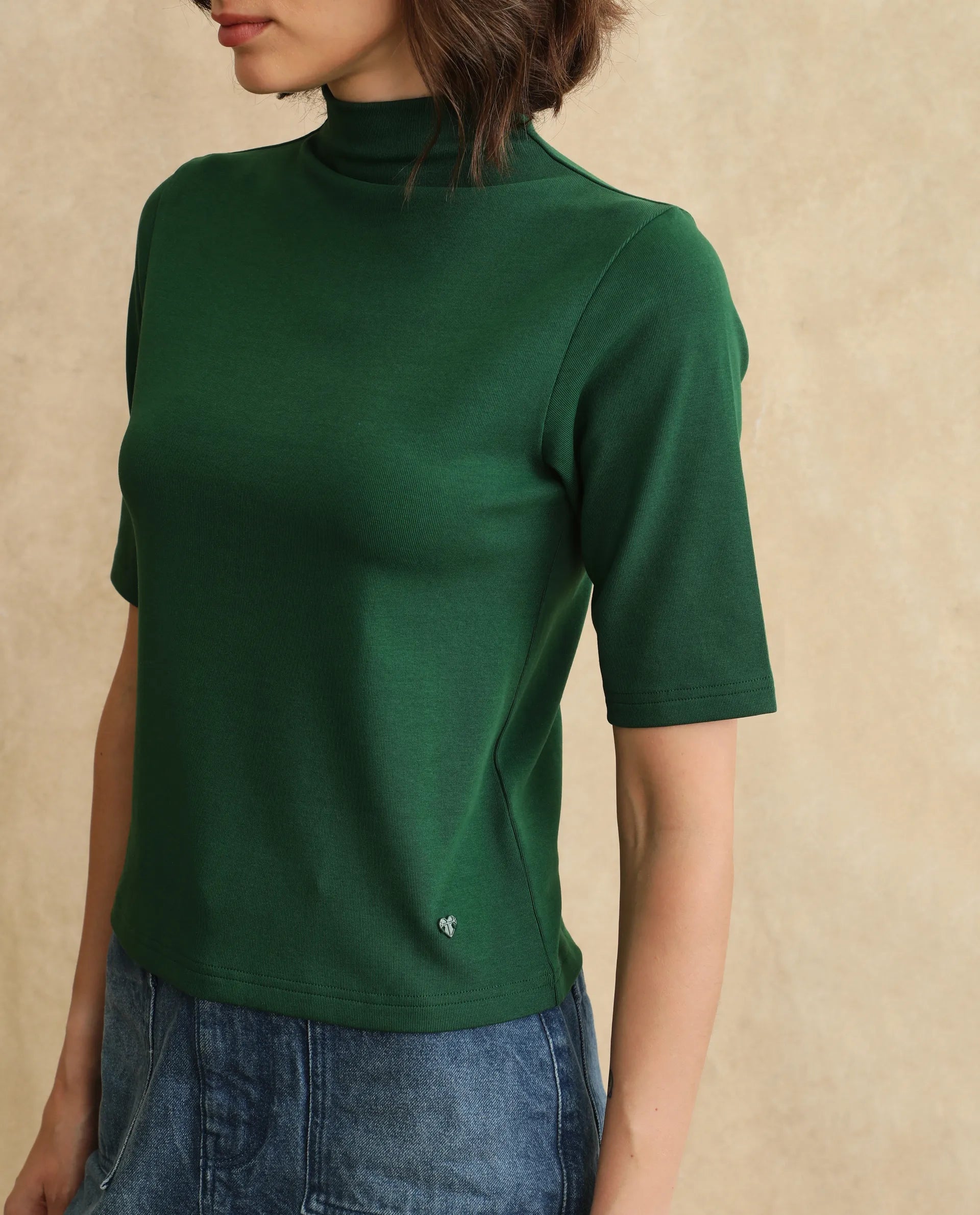 Rareism Women Rohdrio Dark Green Knitted Plain Top
