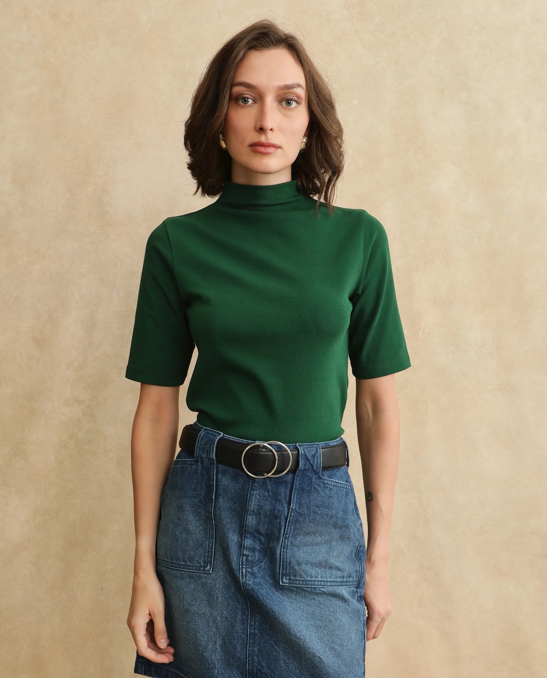 Rareism Women Rohdrio Dark Green Knitted Plain Top