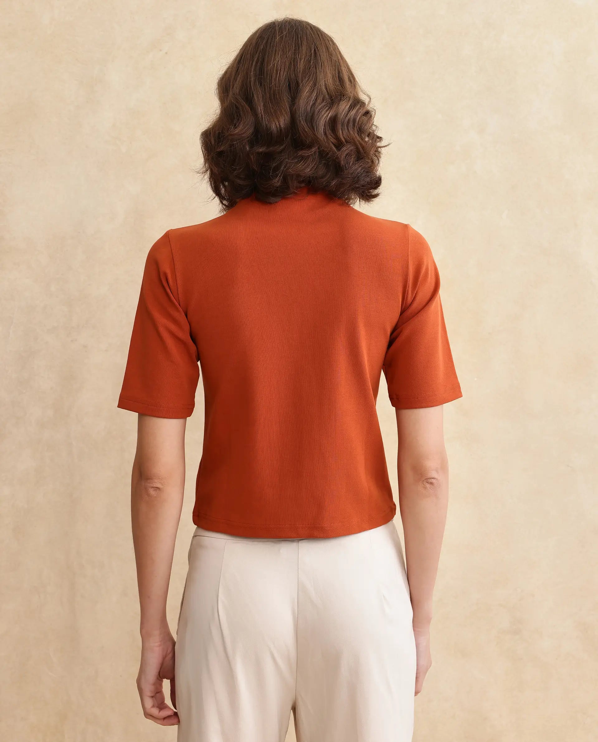 Rareism Women Rohdrio Rust Knitted Plain Top