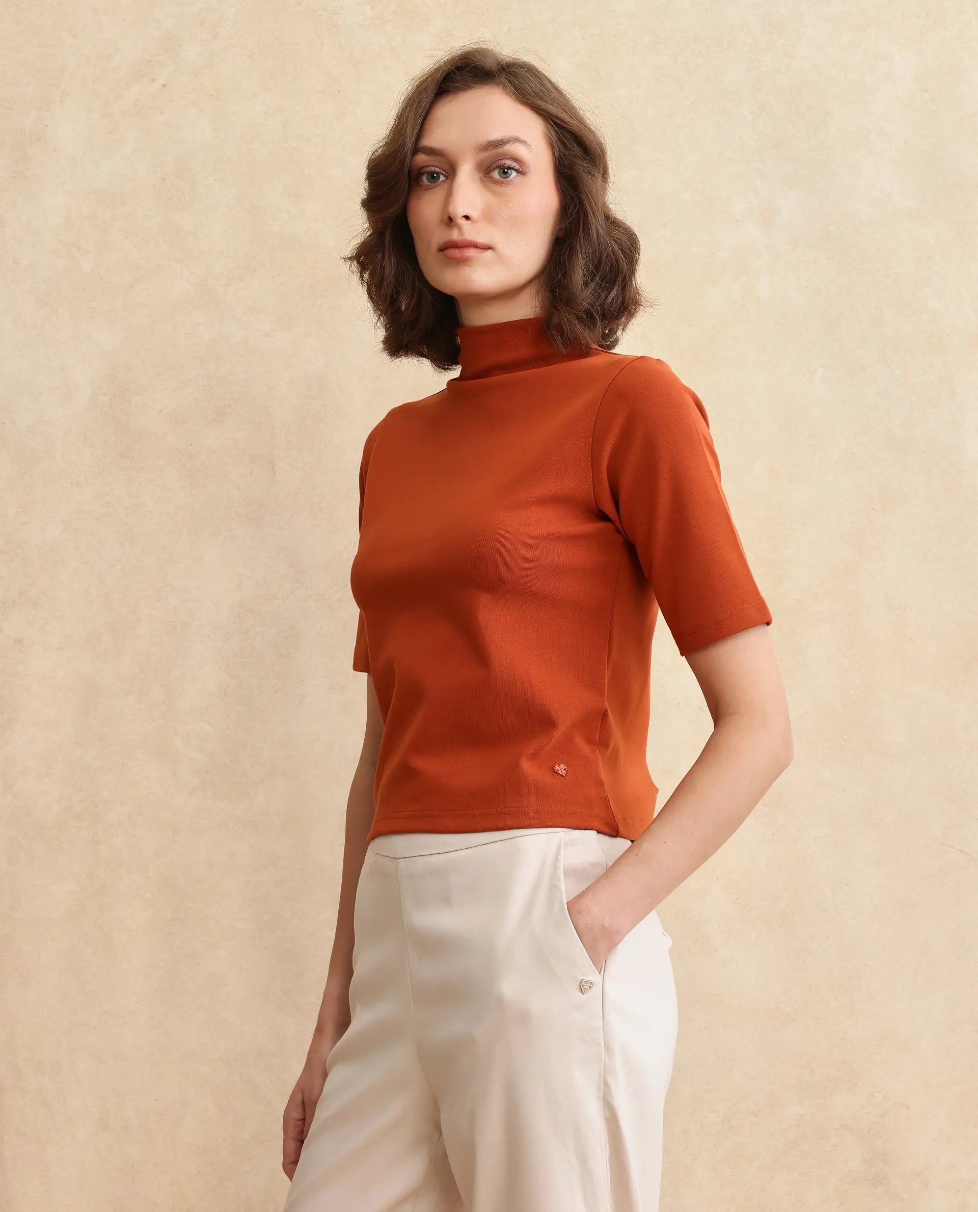 Rareism Women Rohdrio Rust Knitted Plain Top
