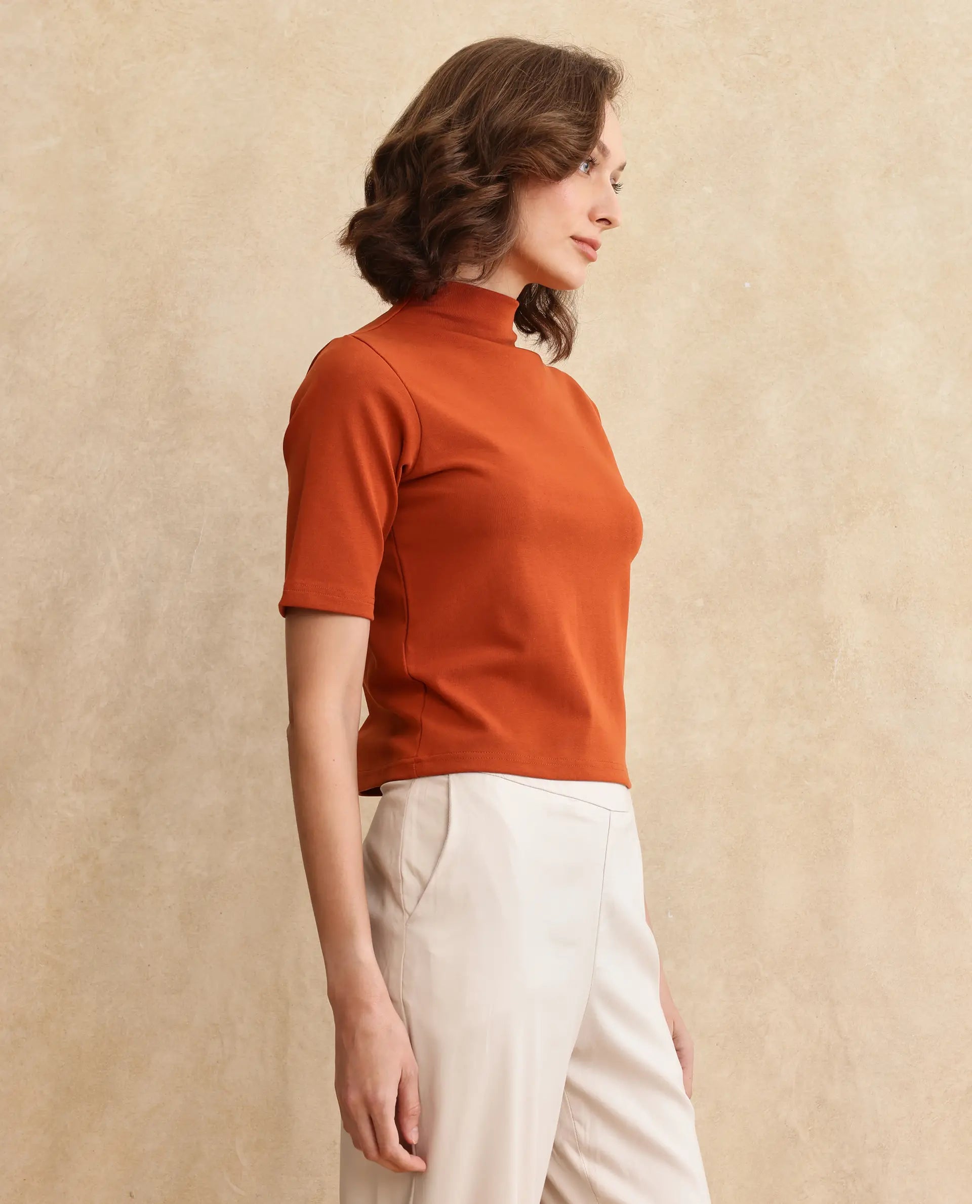 Rareism Women Rohdrio Rust Knitted Plain Top