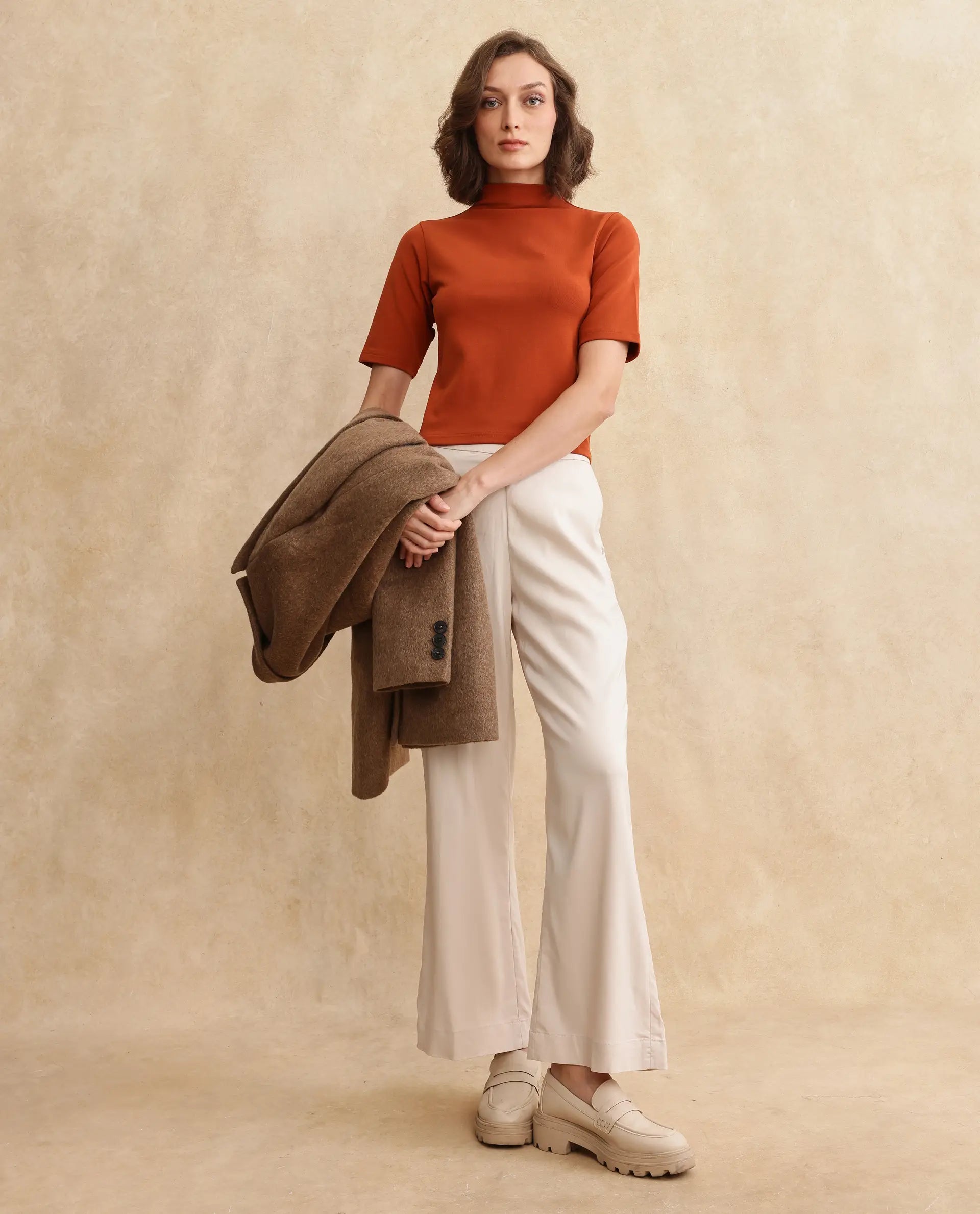 Rareism Women Rohdrio Rust Knitted Plain Top