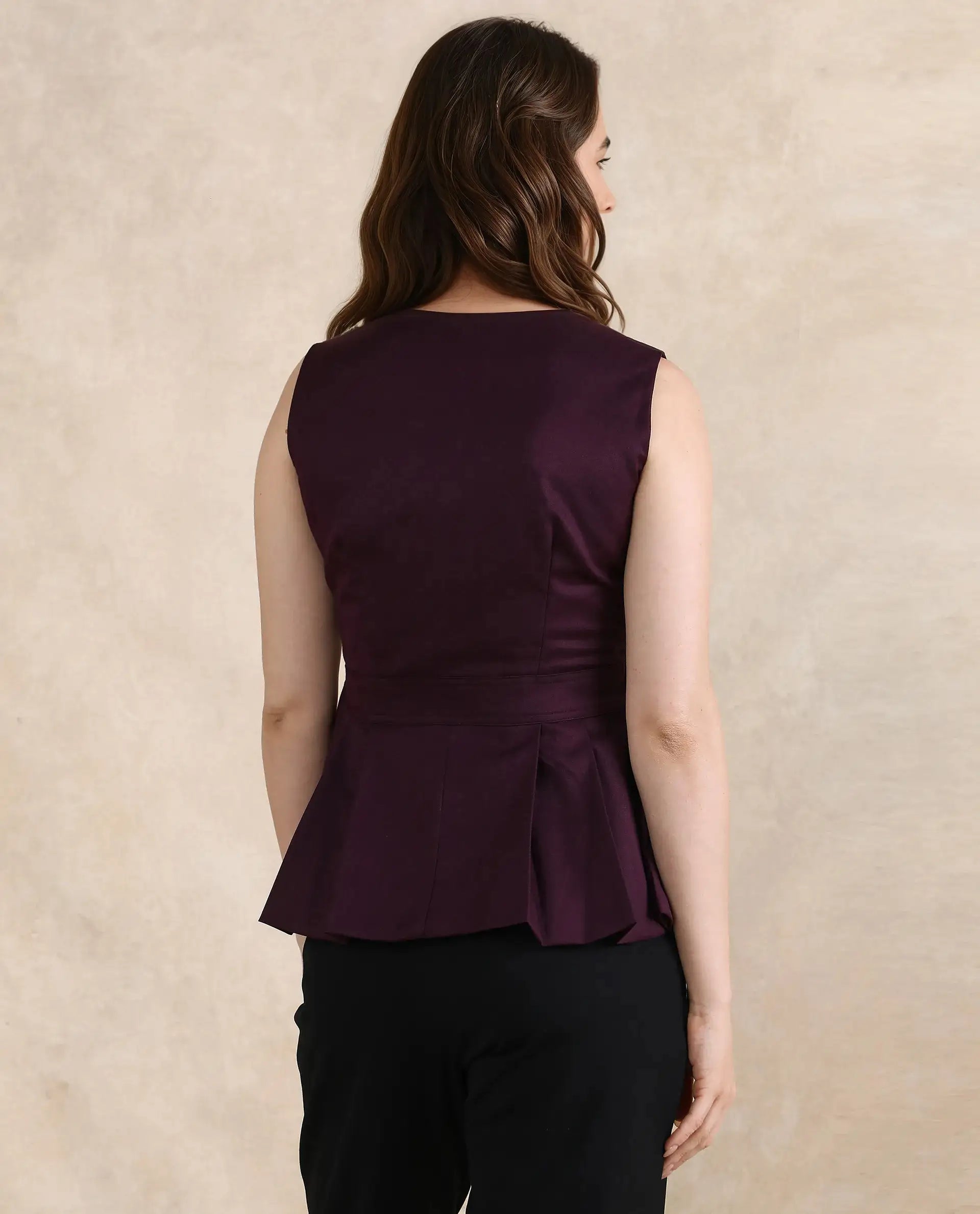 Rareism Women Rysa Purple Sleeveless V-Neck Button Closure Fit And Flare Plain Top