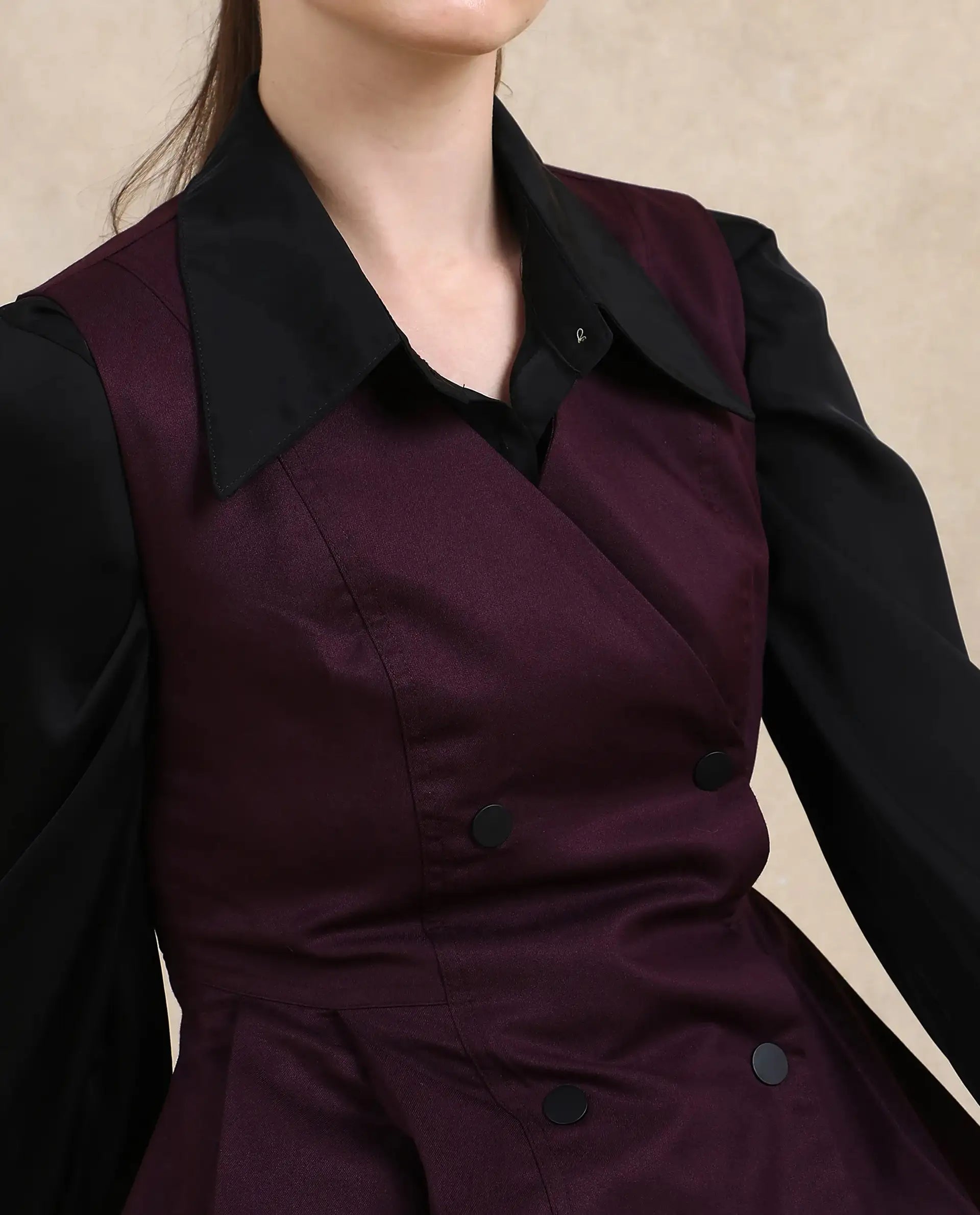 Rareism Women Rysa Purple Sleeveless V-Neck Button Closure Fit And Flare Plain Top