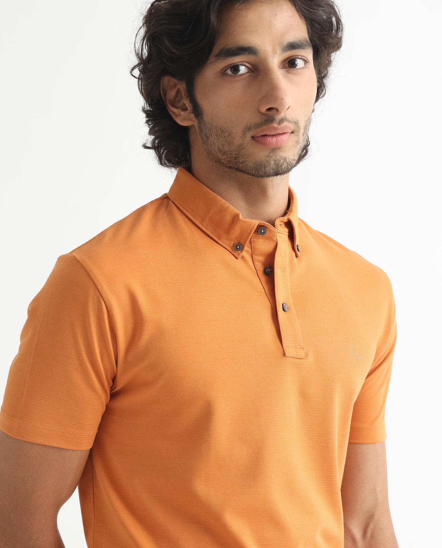Rare Rabbit Men's Sailor-2S Orange Cotton Fabric Collared Neck Half Sleeve Polo T-Shirt