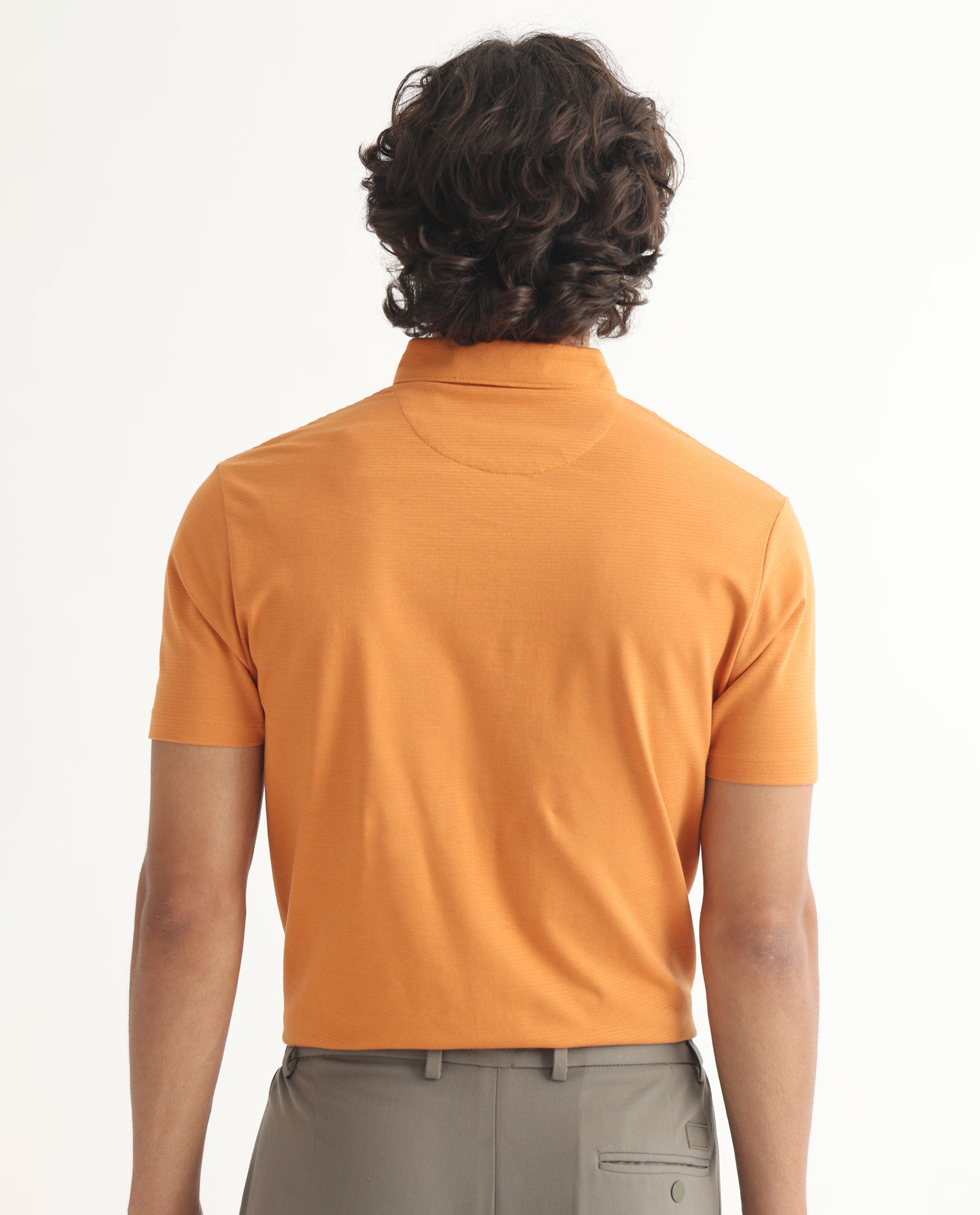 Rare Rabbit Men's Sailor-2S Orange Cotton Fabric Collared Neck Half Sleeve Polo T-Shirt