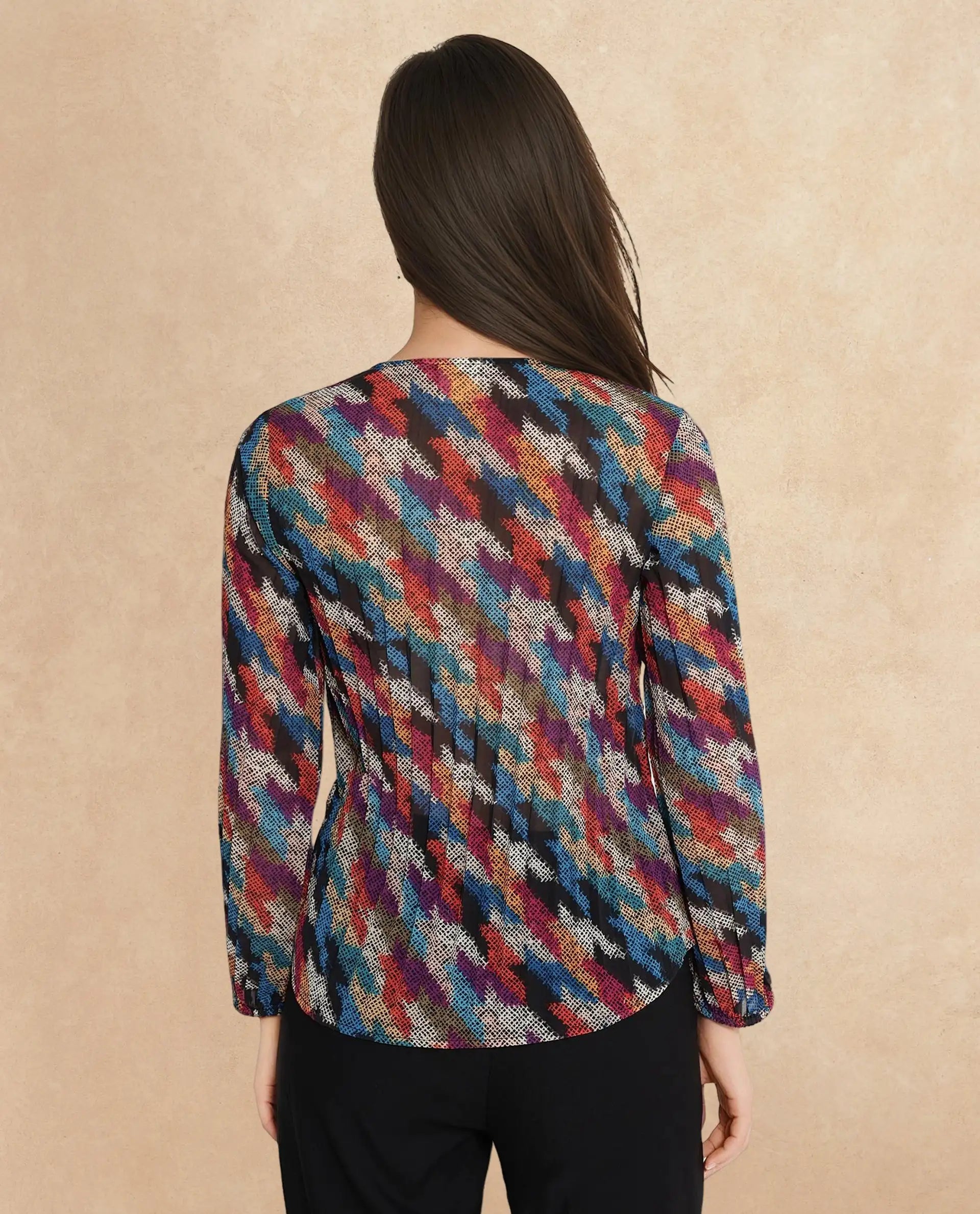 Rareism Women Scooby Multi 3/4Th Sleeve Tie-Up Neck Tie Up Closure Relaxed Fit Abstract Print Top