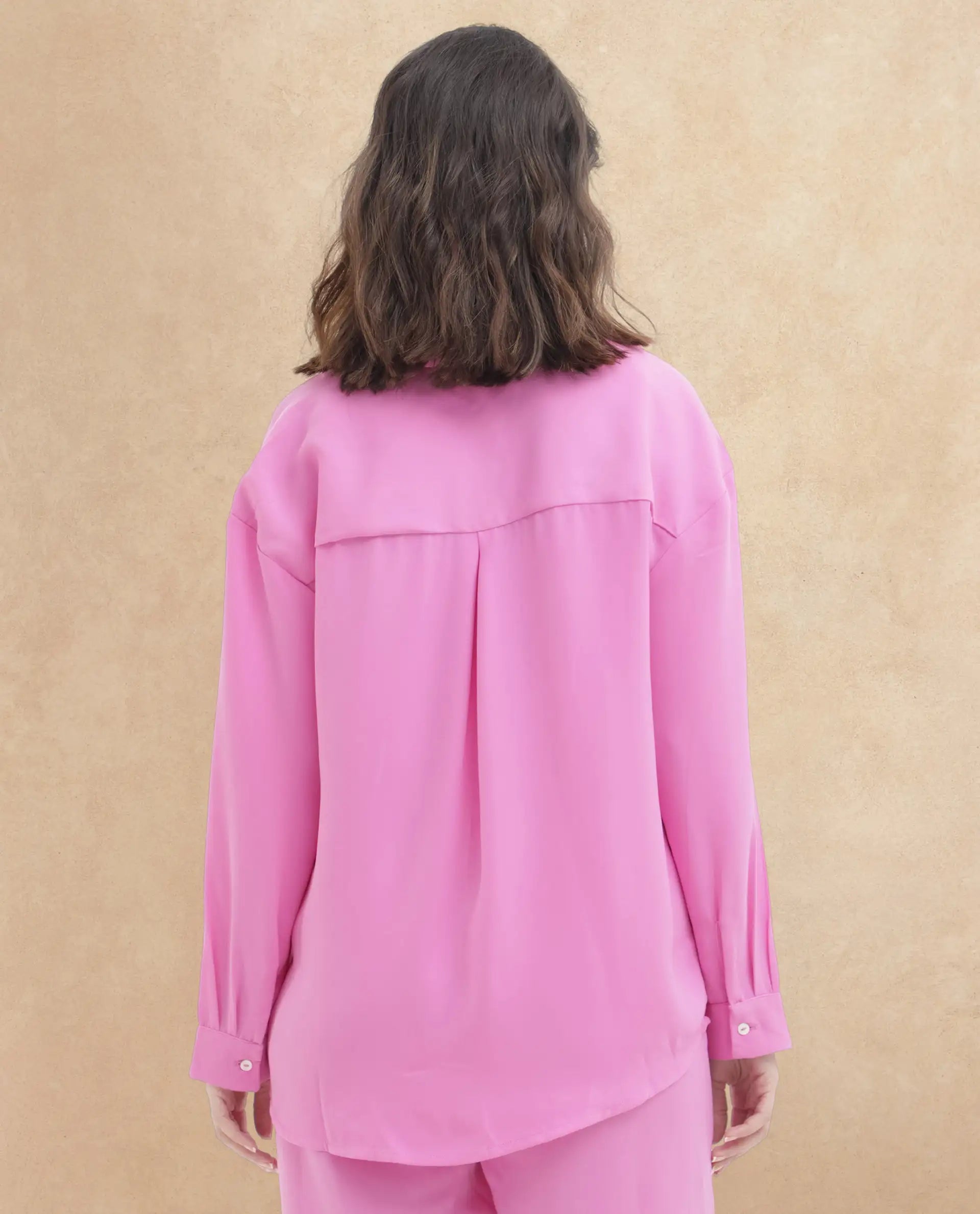 Rareism Women Sergey Pink Polyester Fabric Full Sleeves Button Closure Collared Neck Cuffed Sleeve Regular Fit Plain Shirt