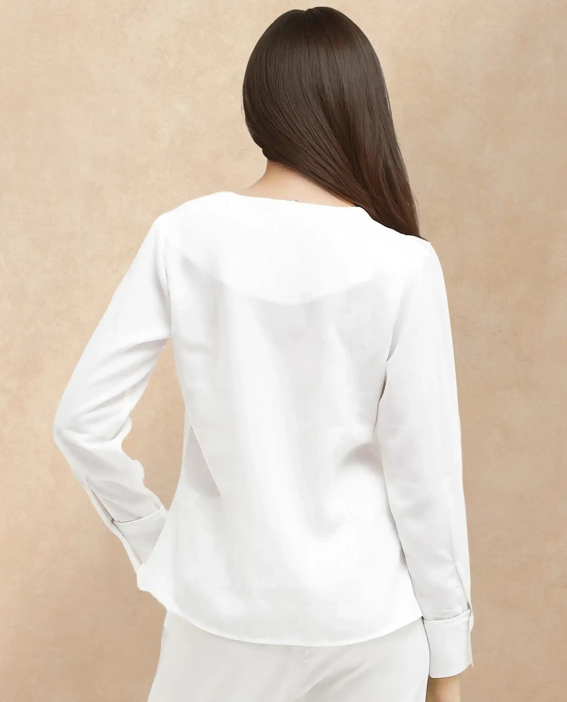 Rareism Women Shamon White Polyester V-Neck Cuffed Sleeve Top