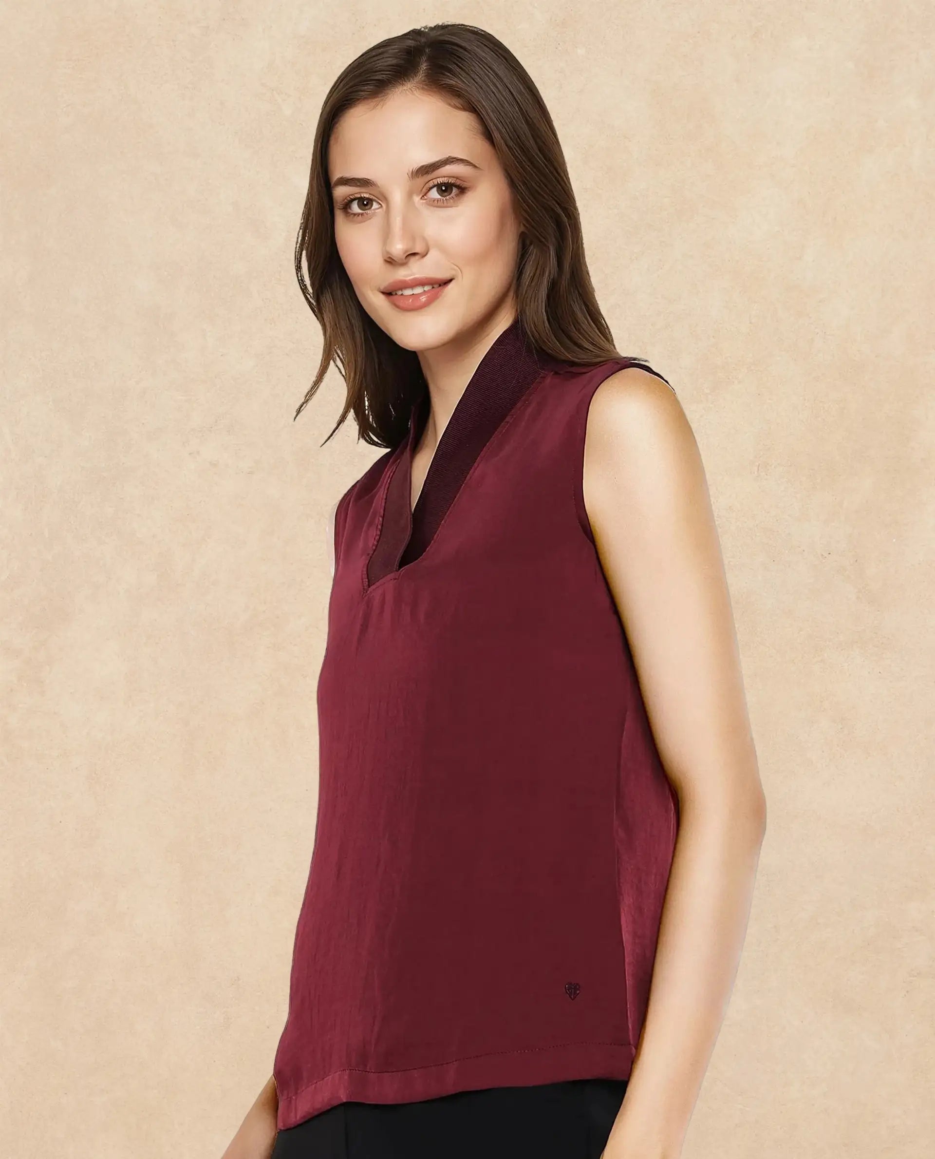Rareism Women Siyar Maroon Plain Top
