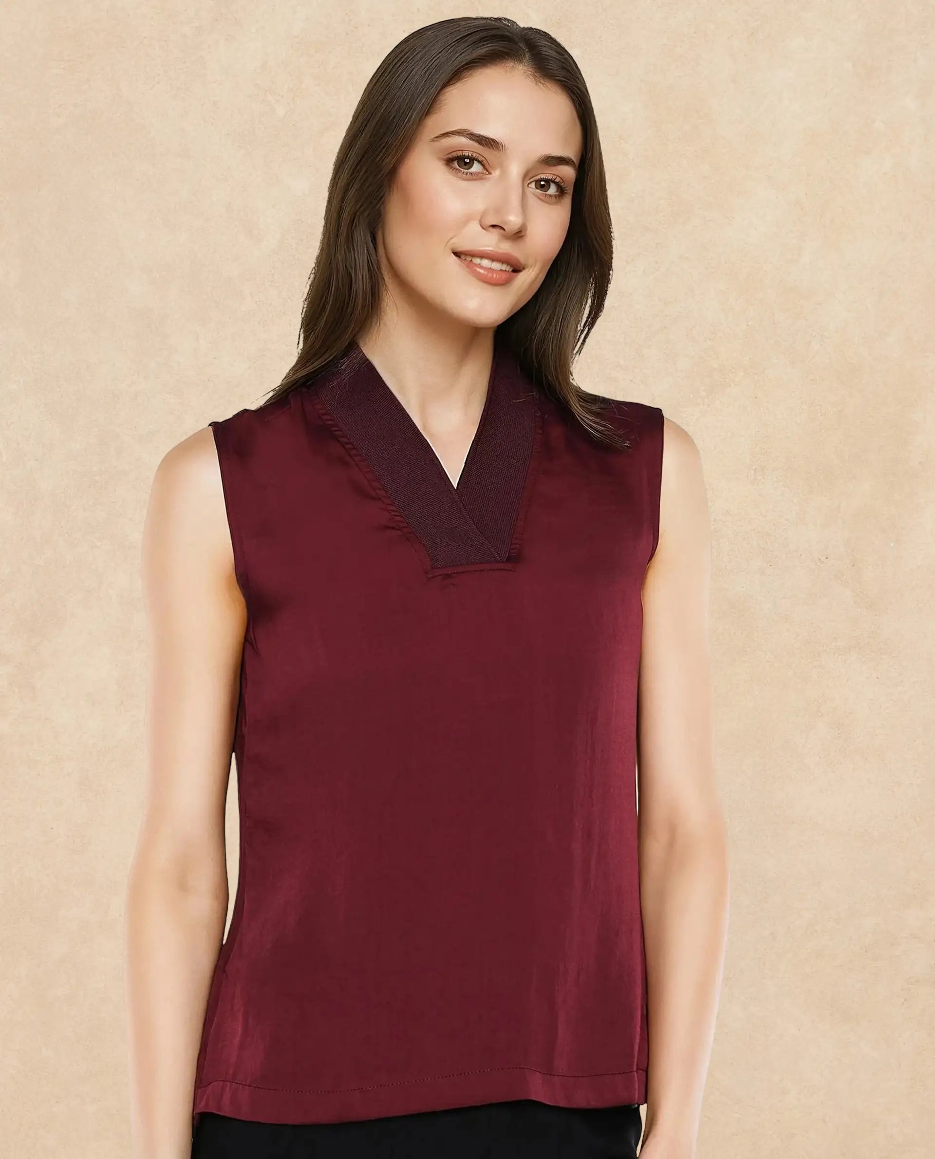 Rareism Women Siyar Maroon Plain Top