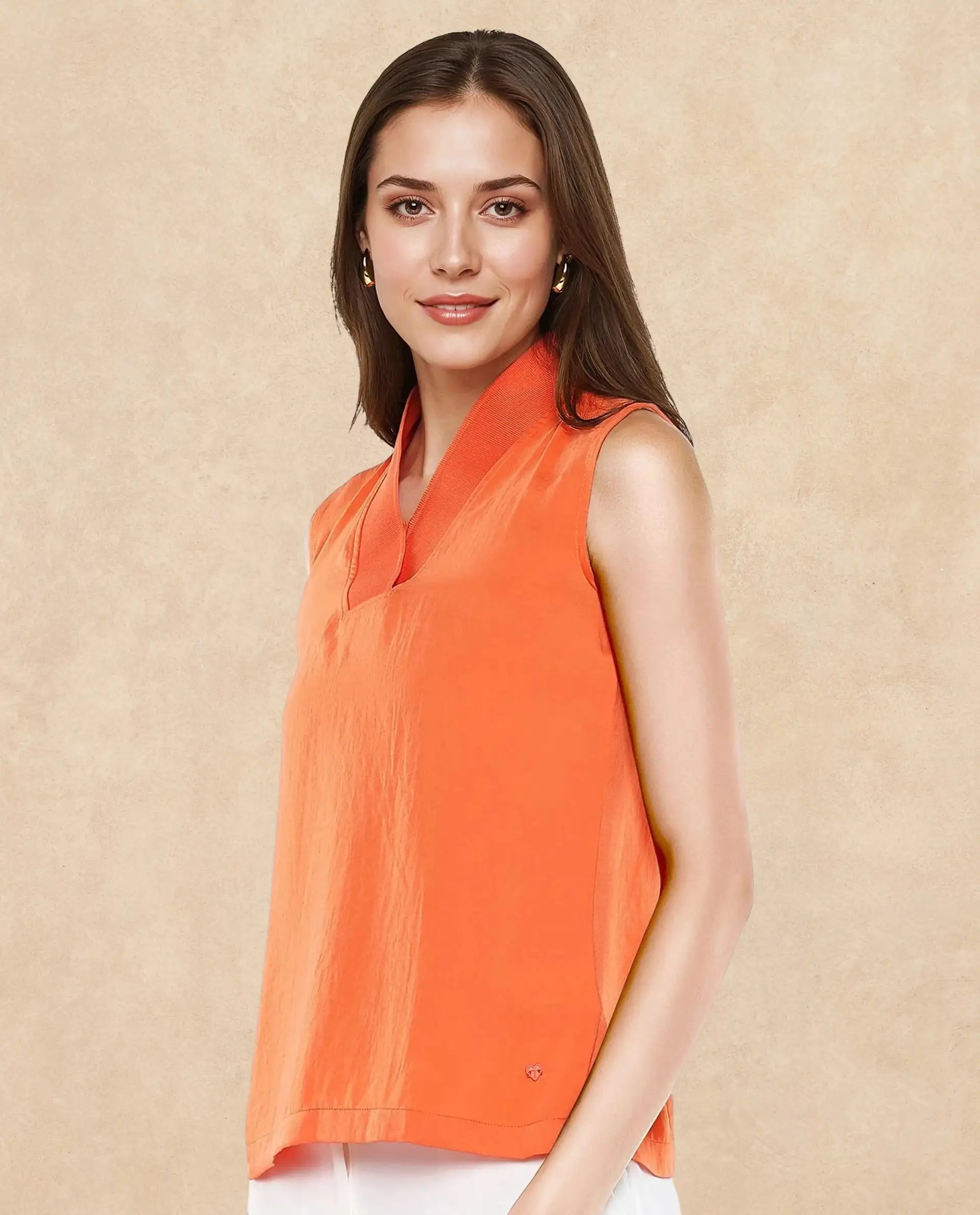 Rareism Women Siyar Orange Plain Top