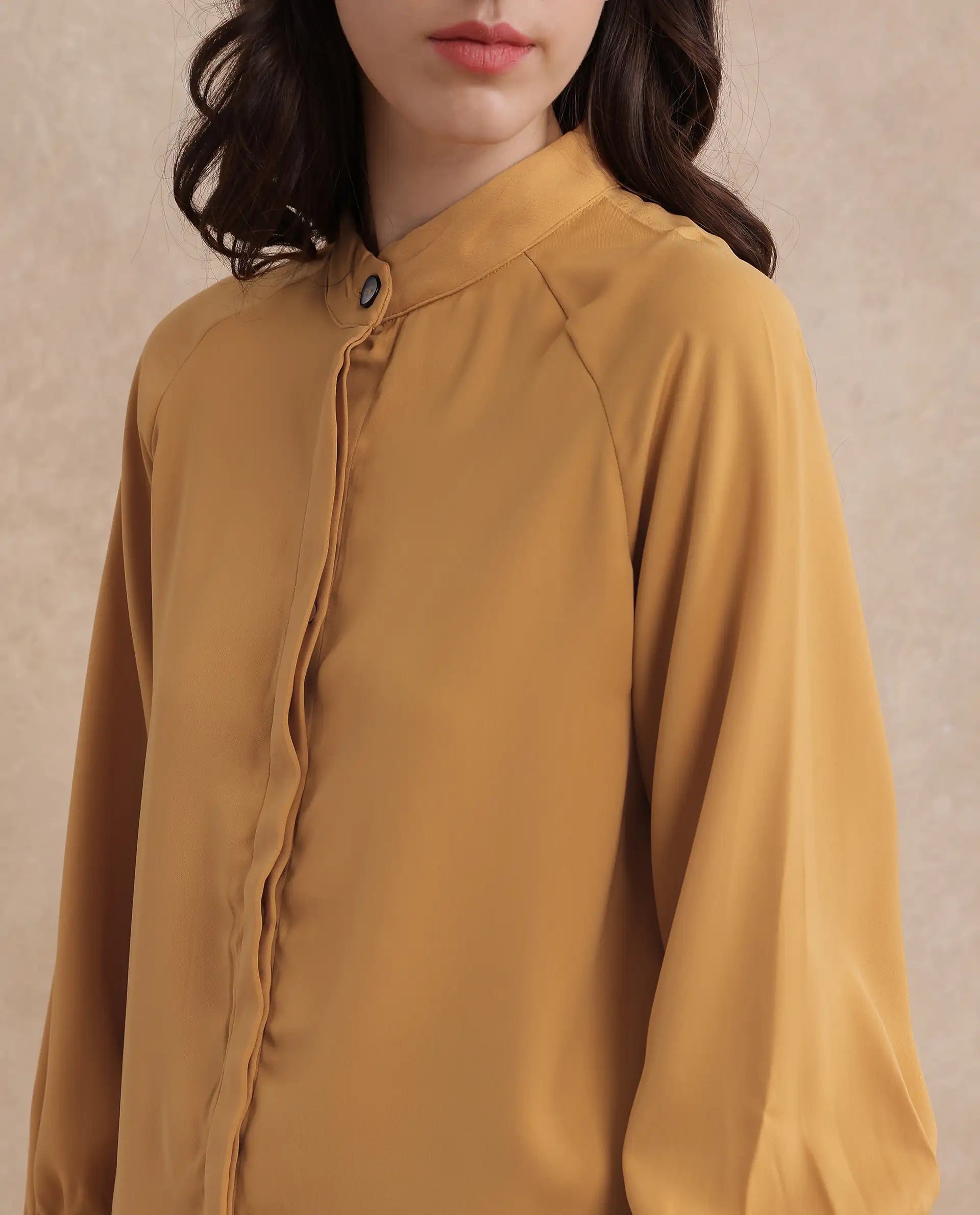 Rareism Women Snera Yellow Poly Blend Fabric Cuffed Sleeve Collared Neck Button Closure Plain Top