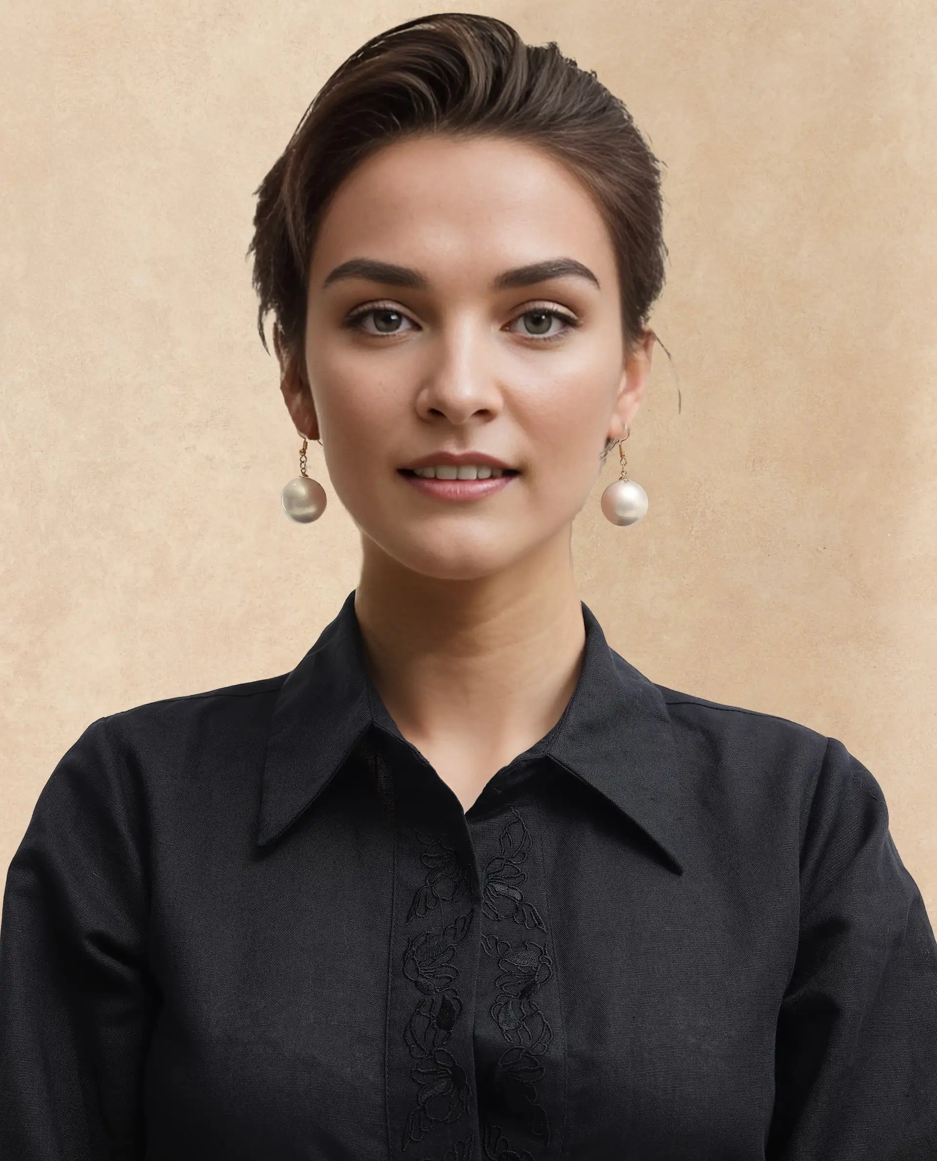 Rareism Women Sofian Black Cotton Linen Fabric Regular Sleeves Collared Neck Solid Regular Length Top