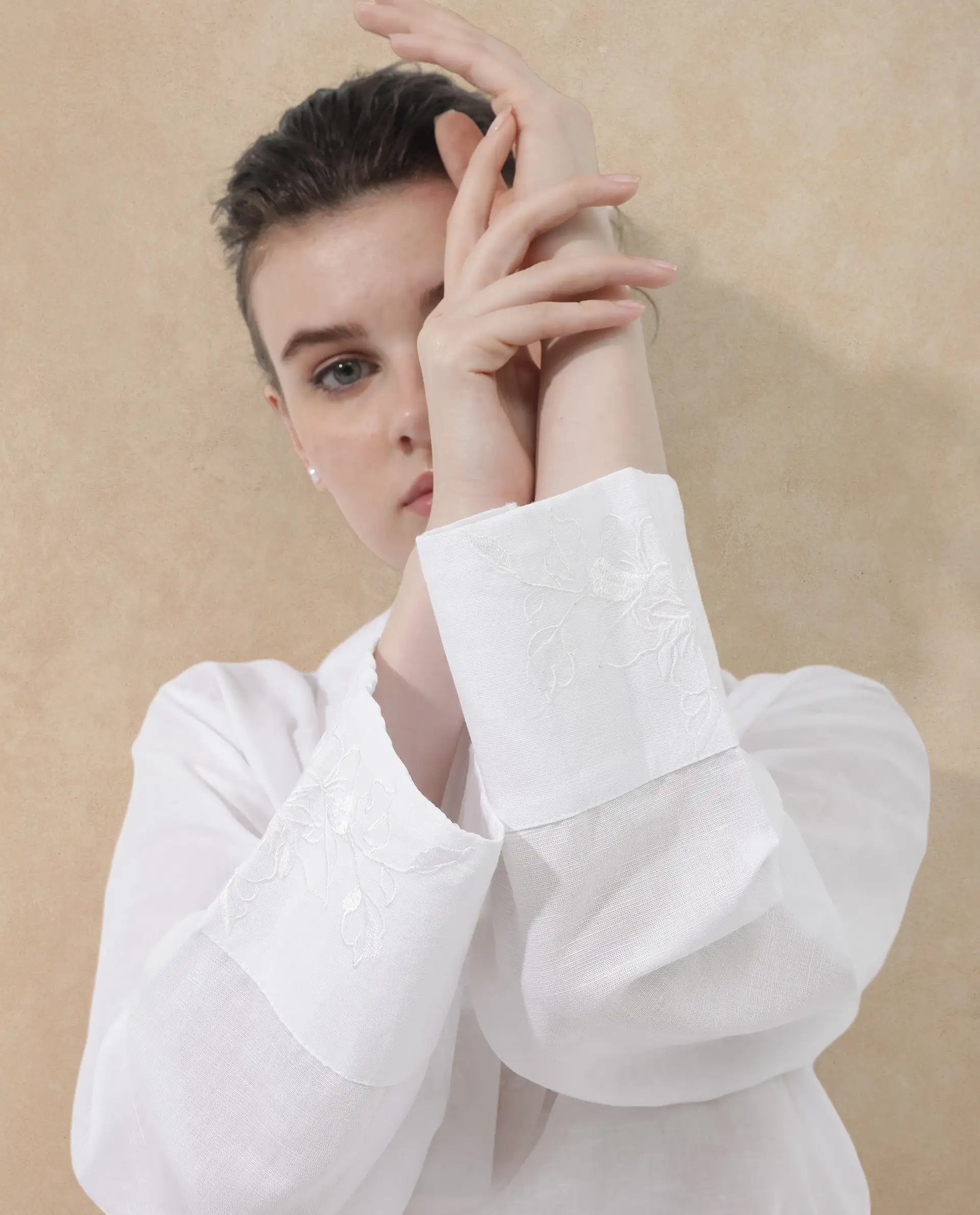 Rareism Women Sofian White Cotton Linen Fabric Regular Sleeves Collared Neck Solid Regular Length Top