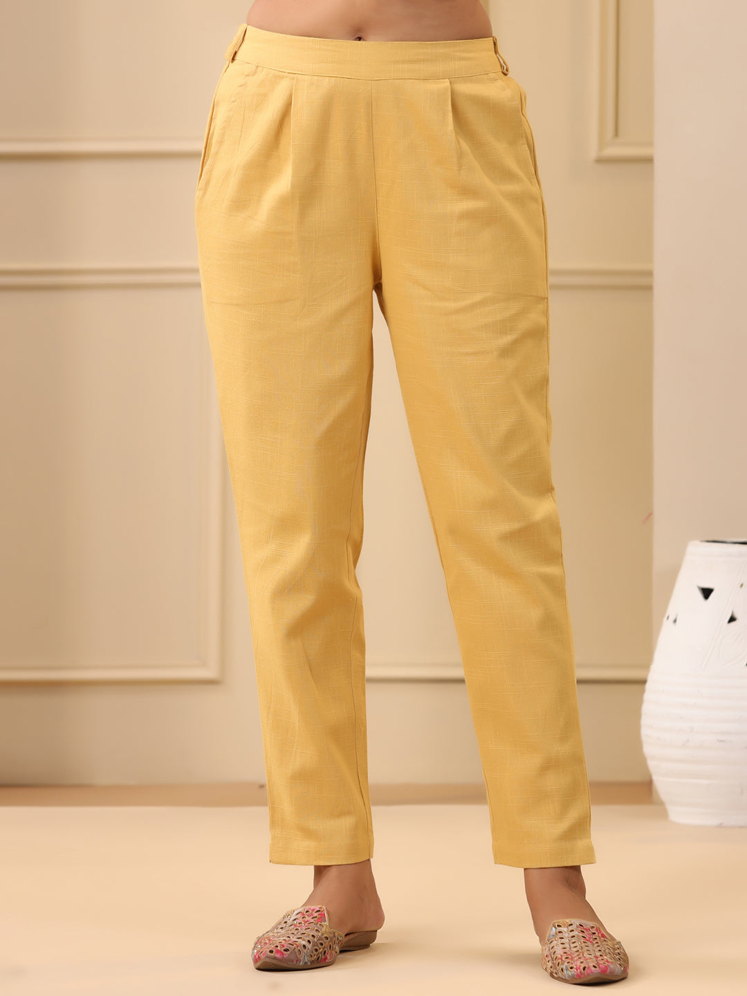 Embroidered Art Silk Blue Printed Straight Kurta With Cream Pants