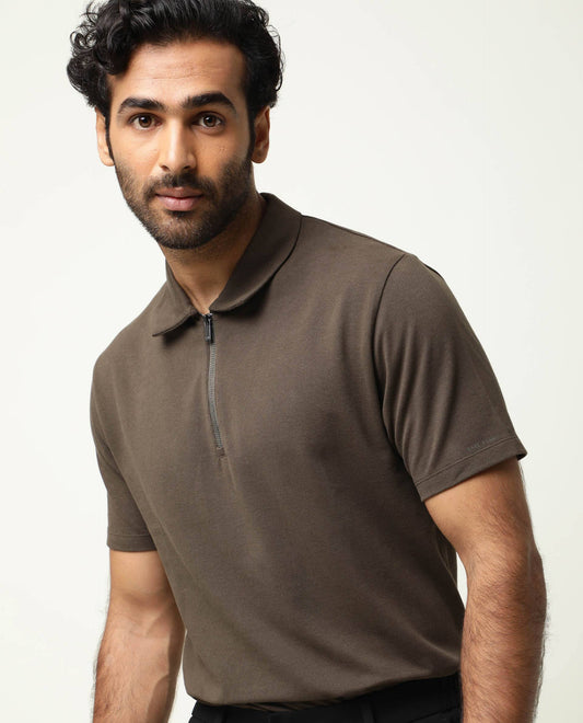 Rare Rabbit Men's Stan Olive Polo Cotton Fabric Collared Neck Half Sleeves Polo T-Shirt