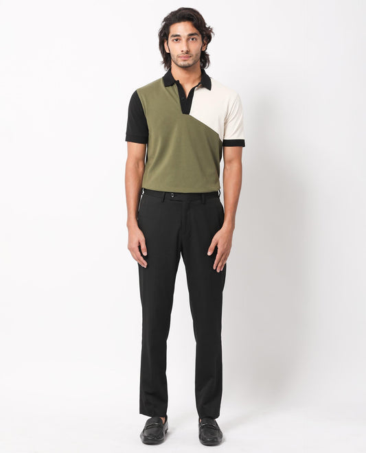 Rare Rabbit Men's Tachou Light Olive Cotton Fabric Collared Neck Half Sleeves Dual Tone Polo T-Shirt