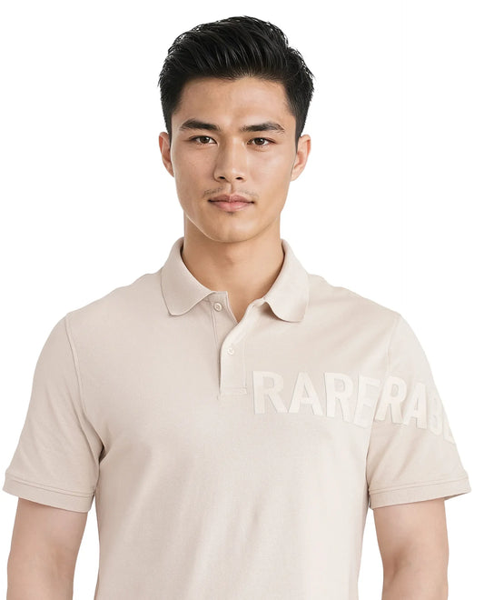 Rare Rabbit Men Taro Light Beige Cotton Blend Short Sleeve Regular Fit Regular Collared Plain Polo