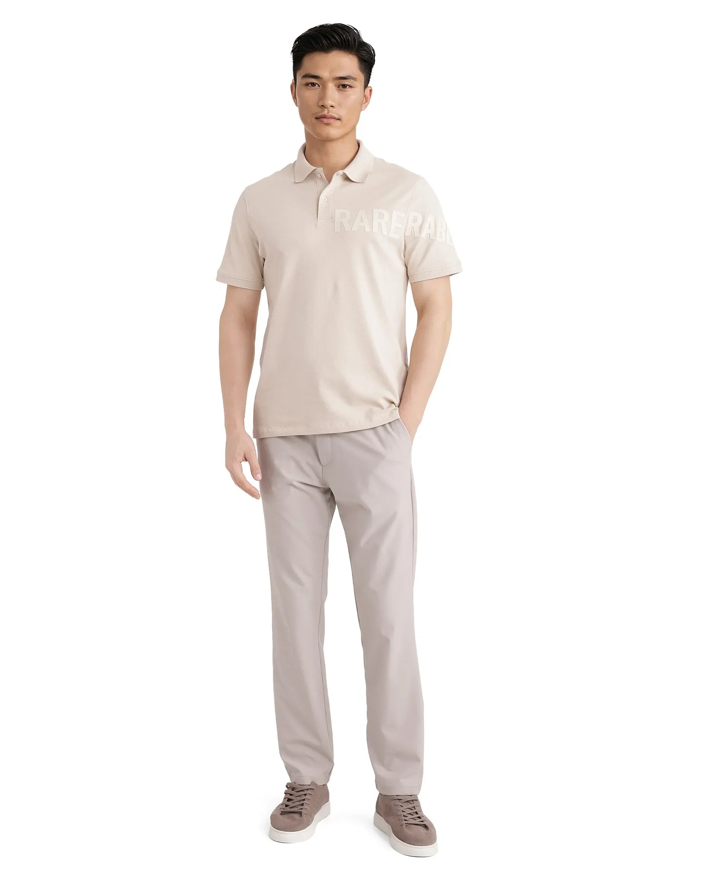 Rare Rabbit Men Taro Light Beige Cotton Blend Short Sleeve Regular Fit Regular Collared Plain Polo