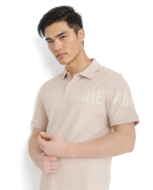 Rare Rabbit Men Taro Light Beige Cotton Blend Short Sleeve Regular Fit Regular Collared Plain Polo