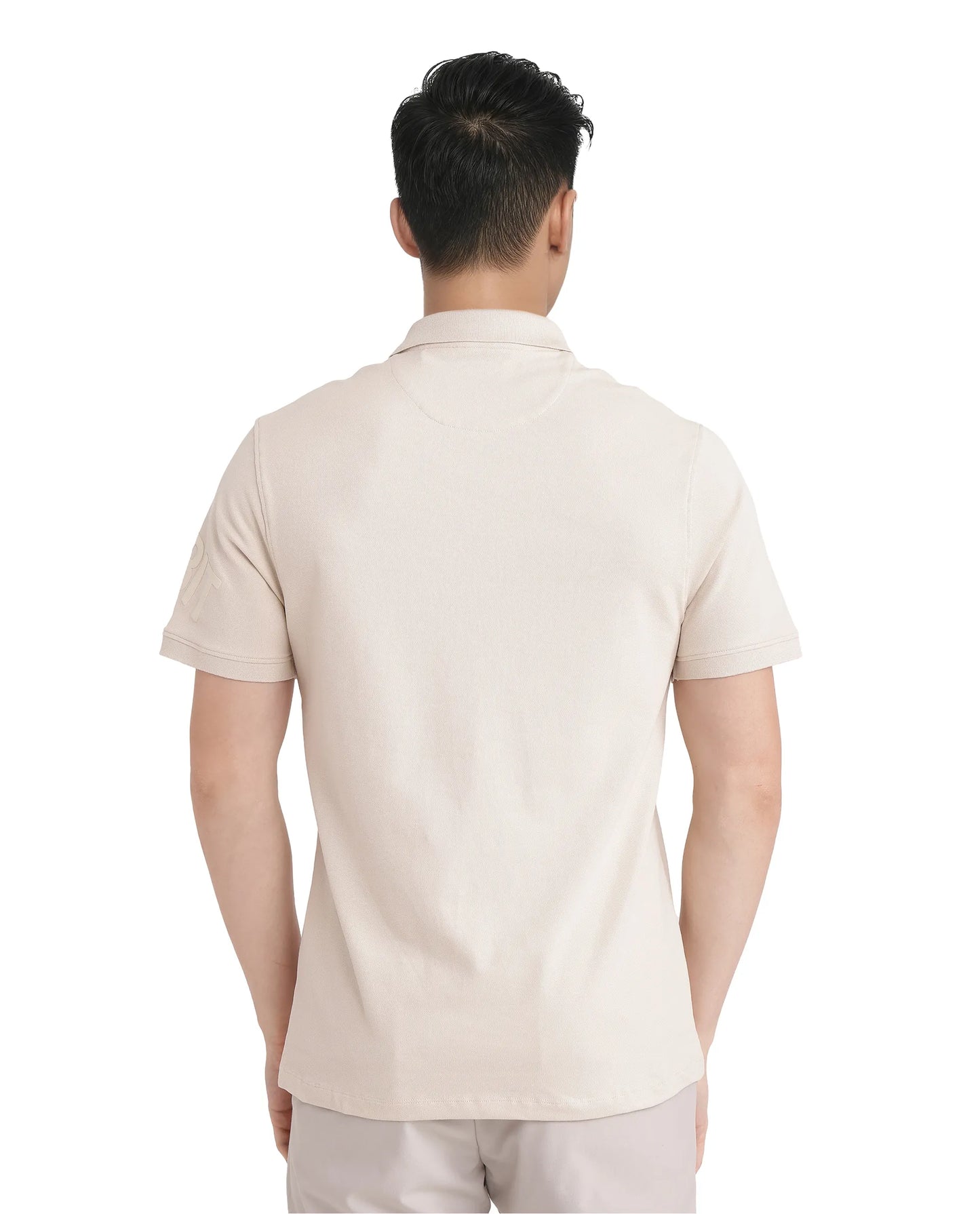 Rare Rabbit Men Taro Light Beige Cotton Blend Short Sleeve Regular Fit Regular Collared Plain Polo