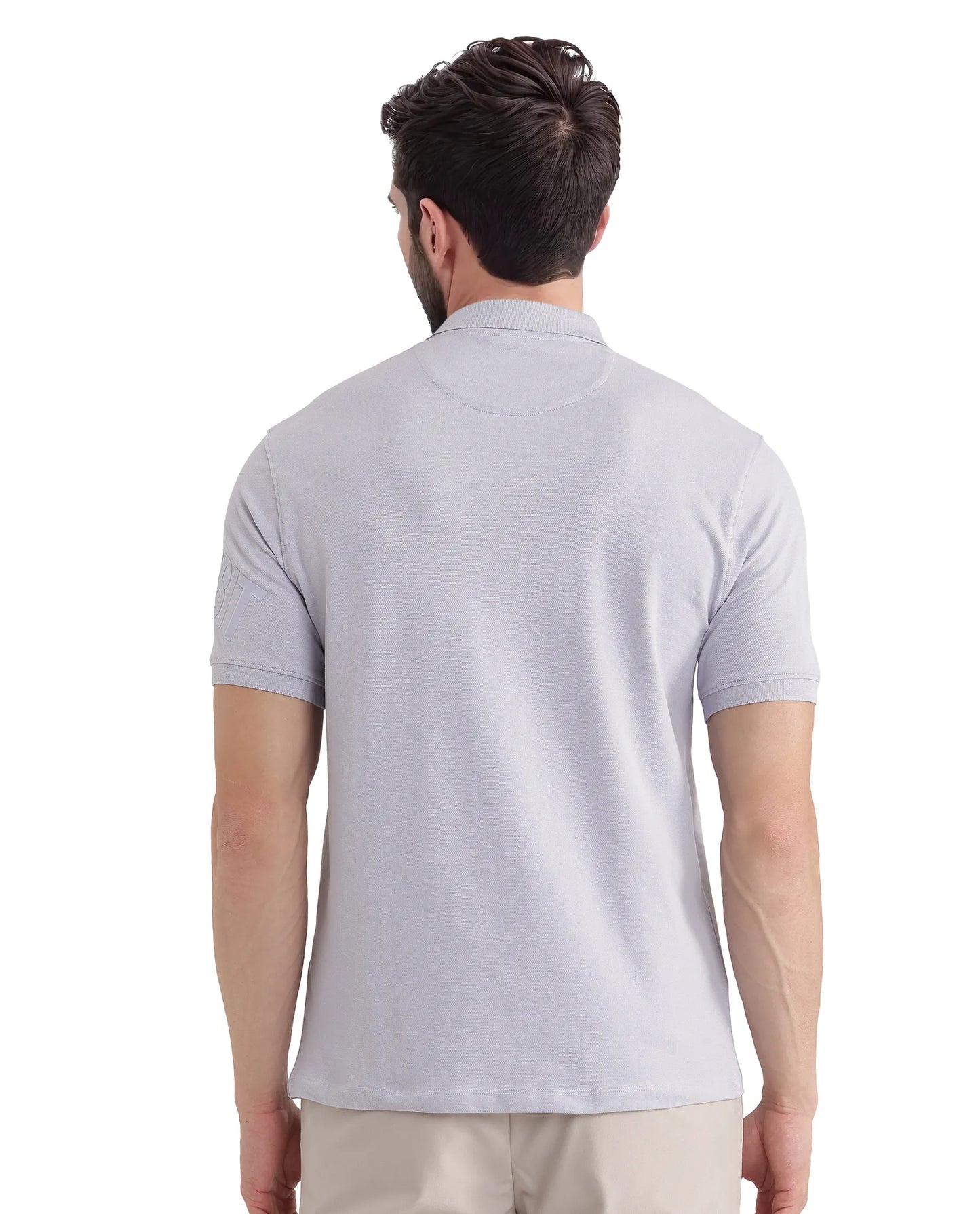 Rare Rabbit Men Taro Blue Cotton Blend Short Sleeve Regular Fit Regular Collared Plain Polo