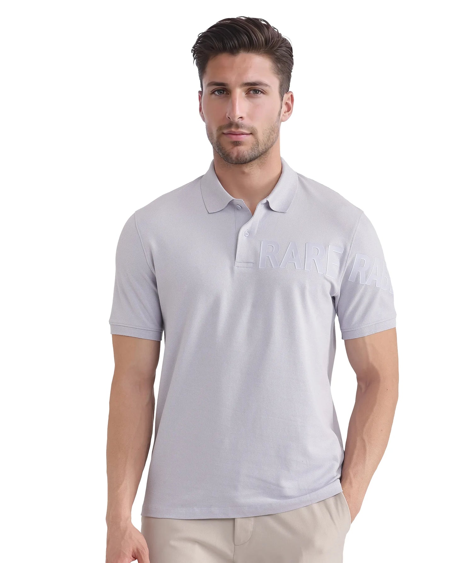 Rare Rabbit Men Taro Blue Cotton Blend Short Sleeve Regular Fit Regular Collared Plain Polo
