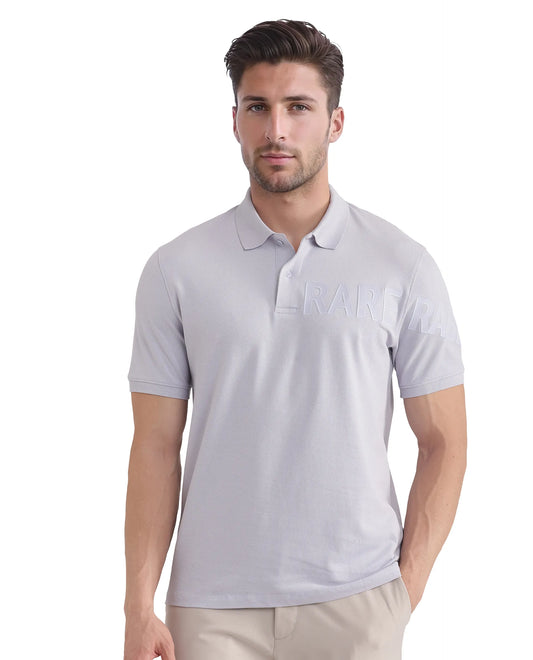 Rare Rabbit Men Taro Blue Cotton Blend Short Sleeve Regular Fit Regular Collared Plain Polo