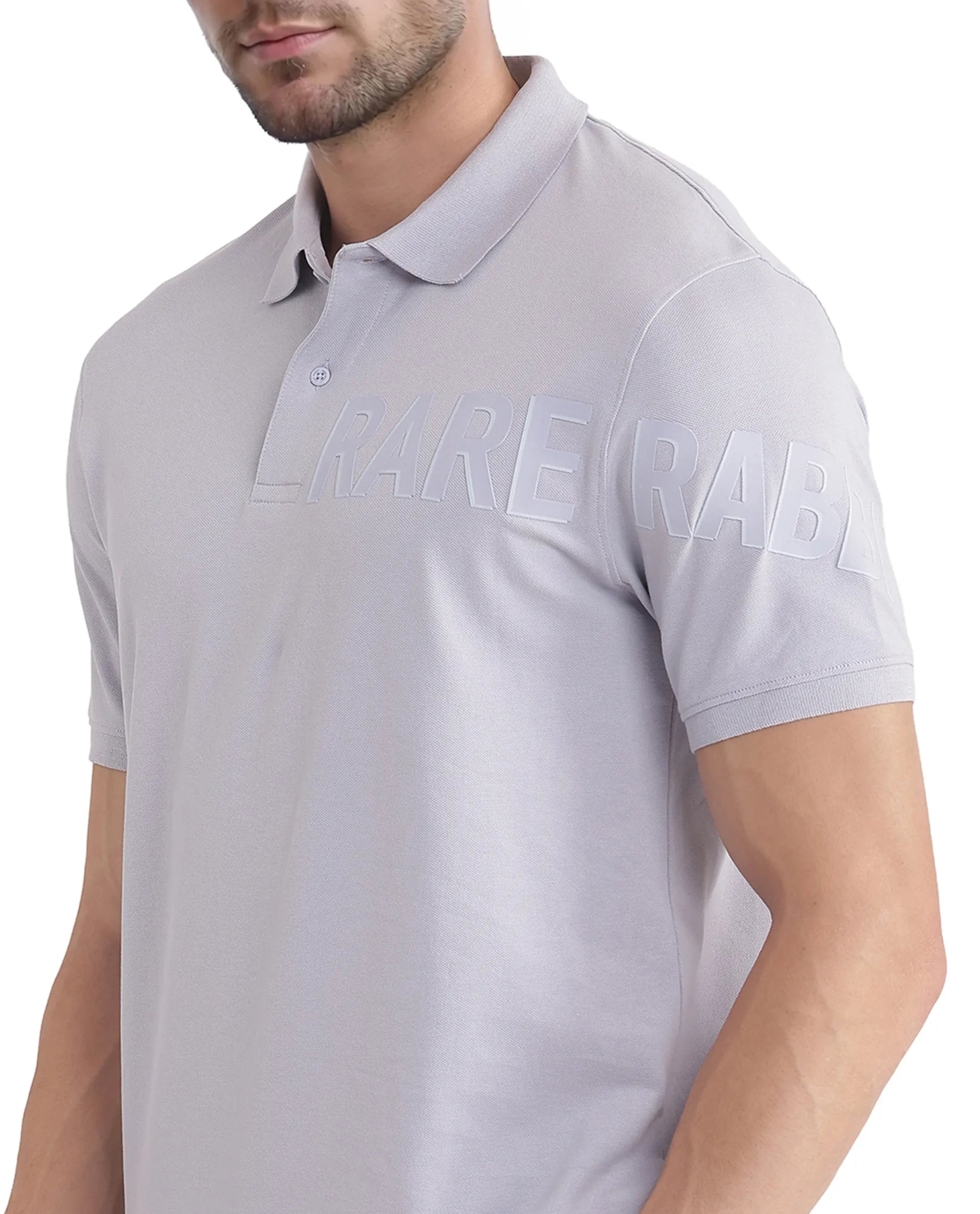 Rare Rabbit Men Taro Blue Cotton Blend Short Sleeve Regular Fit Regular Collared Plain Polo