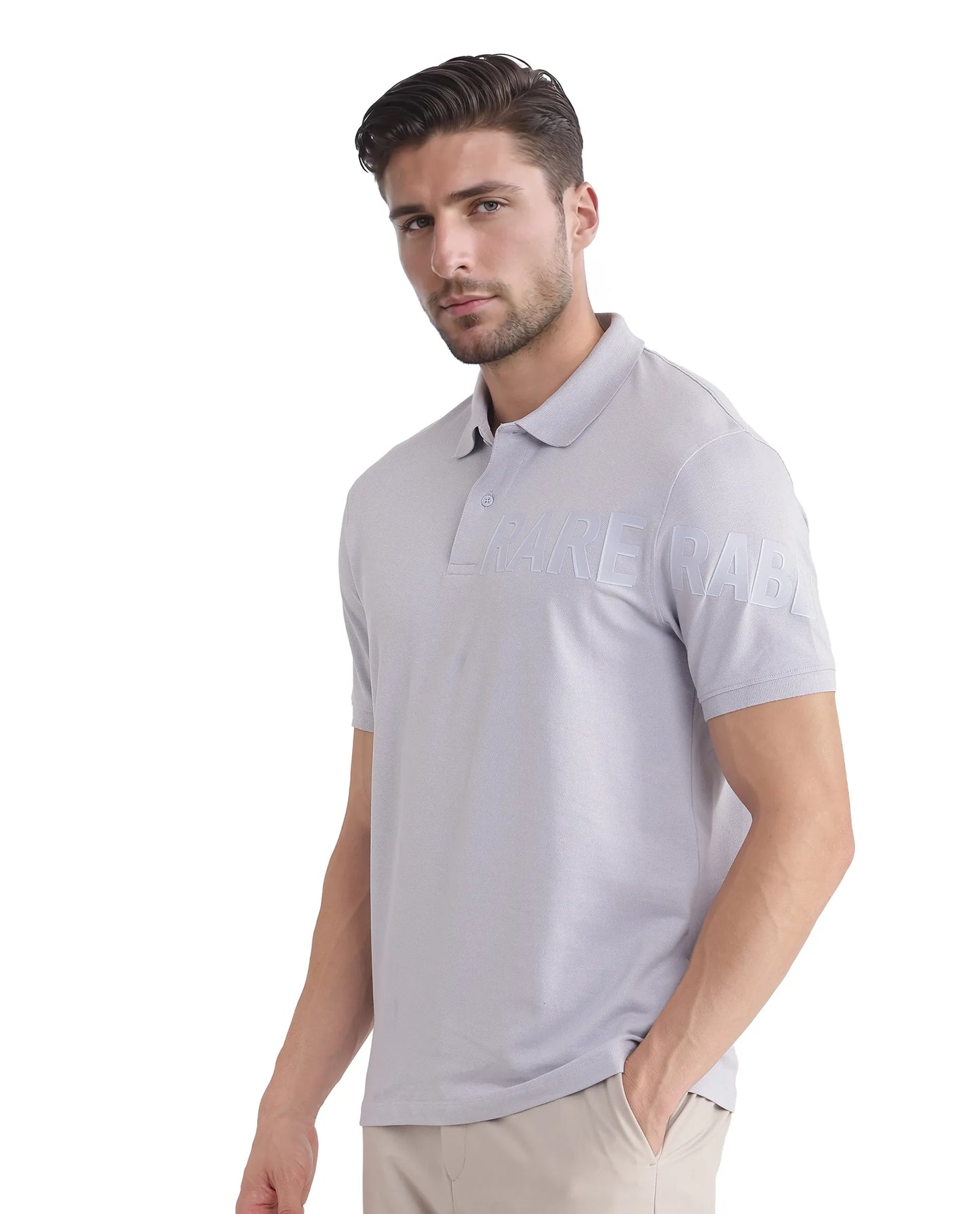 Rare Rabbit Men Taro Blue Cotton Blend Short Sleeve Regular Fit Regular Collared Plain Polo