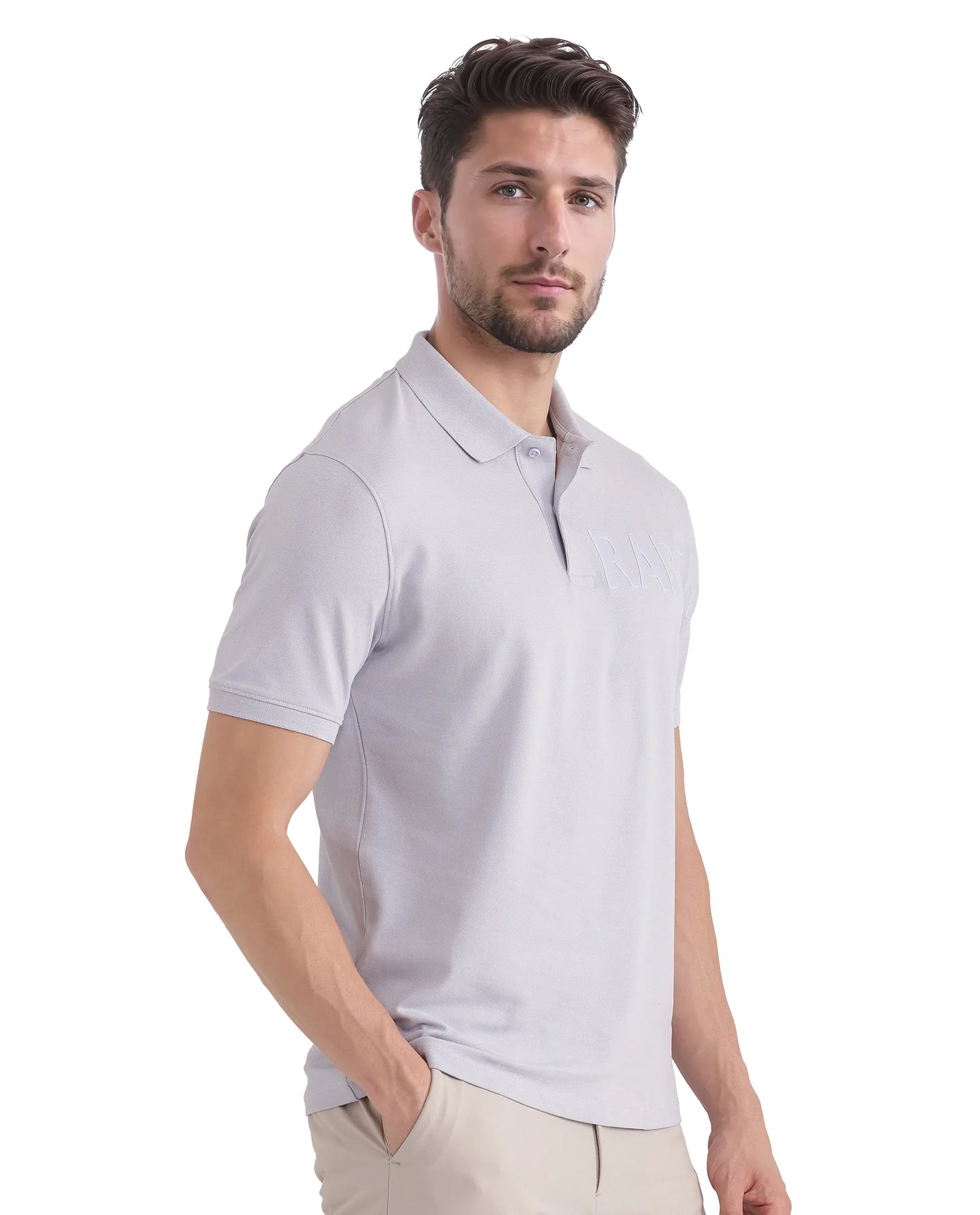 Rare Rabbit Men Taro Blue Cotton Blend Short Sleeve Regular Fit Regular Collared Plain Polo